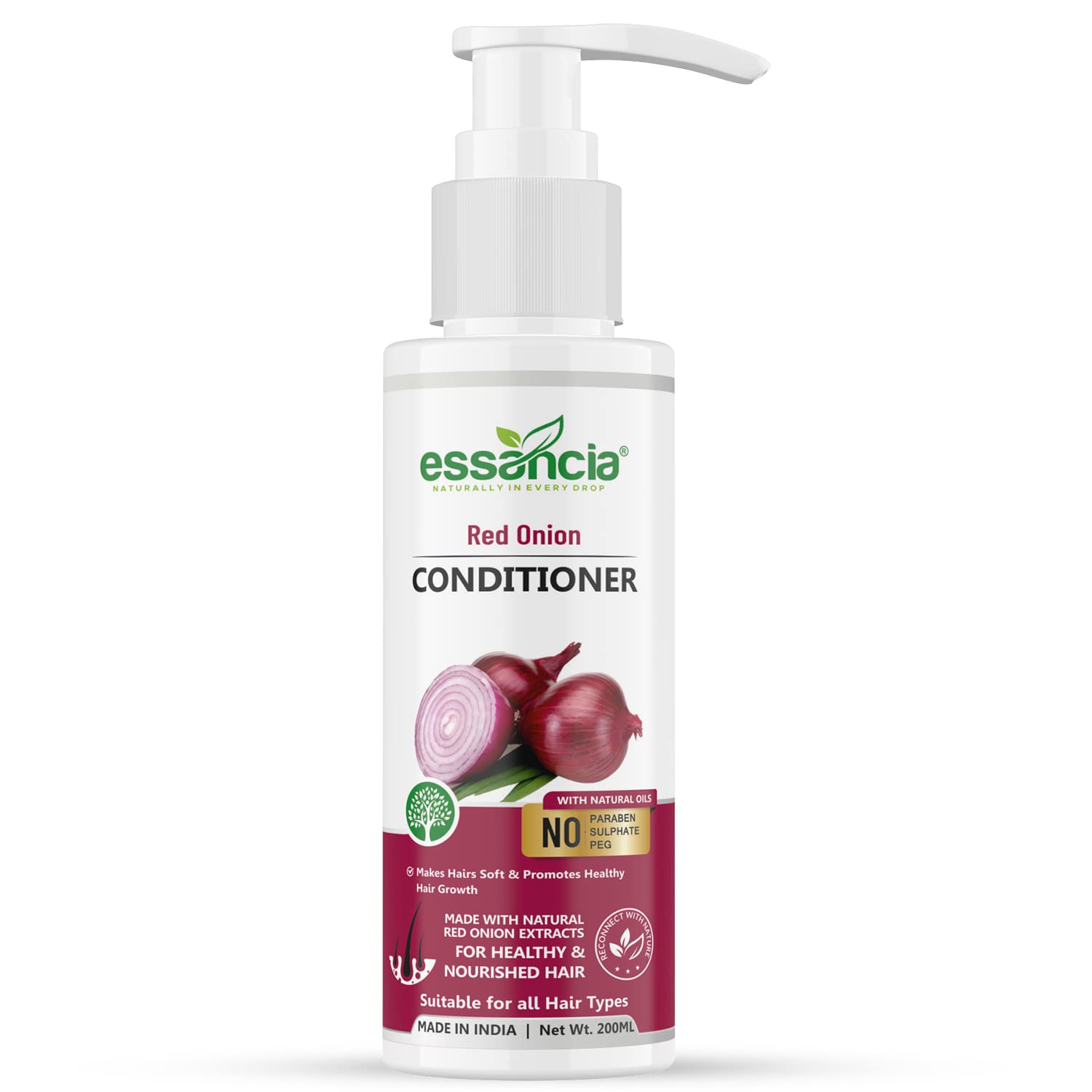 Essencia Red Onion Hair Conditioner - Sulfate Free & Paraben Free for Stronger, Silkier Hair Growth - 200ml for Men & Women - Perfect for Damaged Hair Repair & Daily Hair Care Routine