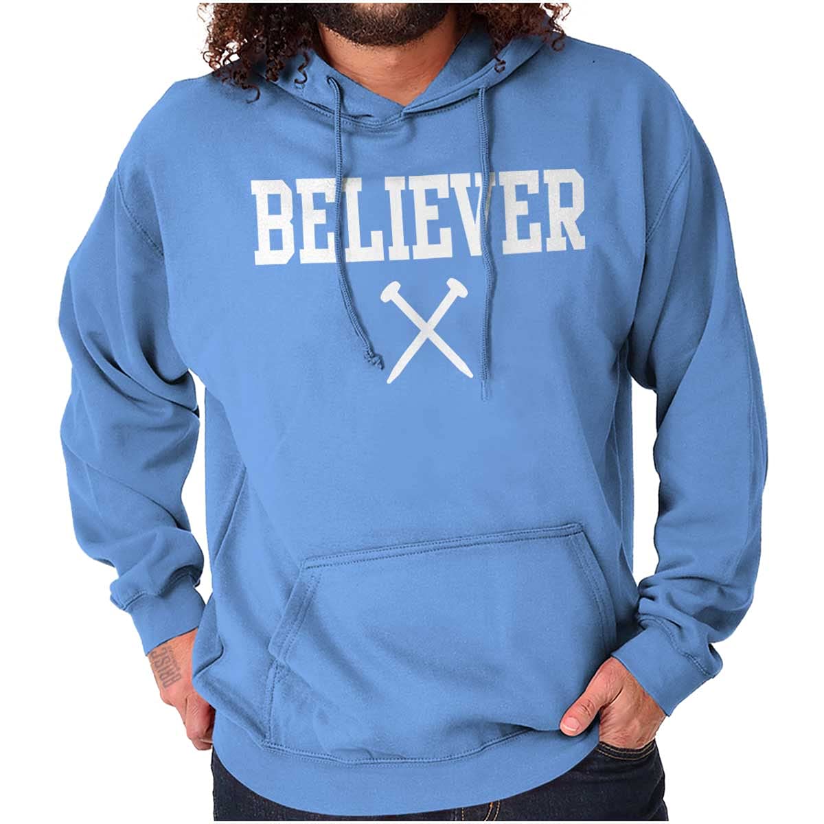 Classic Teaze Believer Nails Cross Christian Hoodie Sweatshirt for Women & Men - Religious Apparel for Church, Bible Study & Everyday Faith Wear