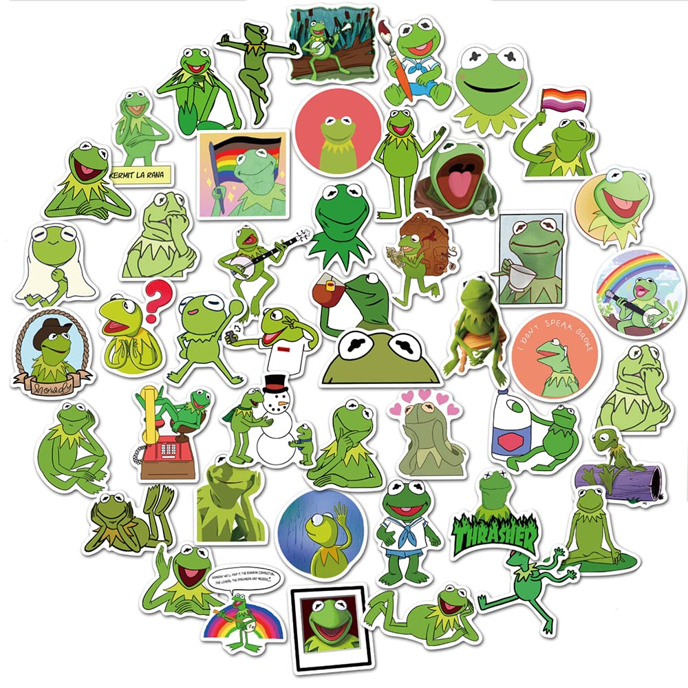 50PCS Cute Kermit The Frog Meme Waterproof Vinyl Stickers for Kids & Teens - Funny Decals for Water Bottles, Laptops, Luggage, Phones & Skateboards | Perfect for School, Travel & DIY Projects