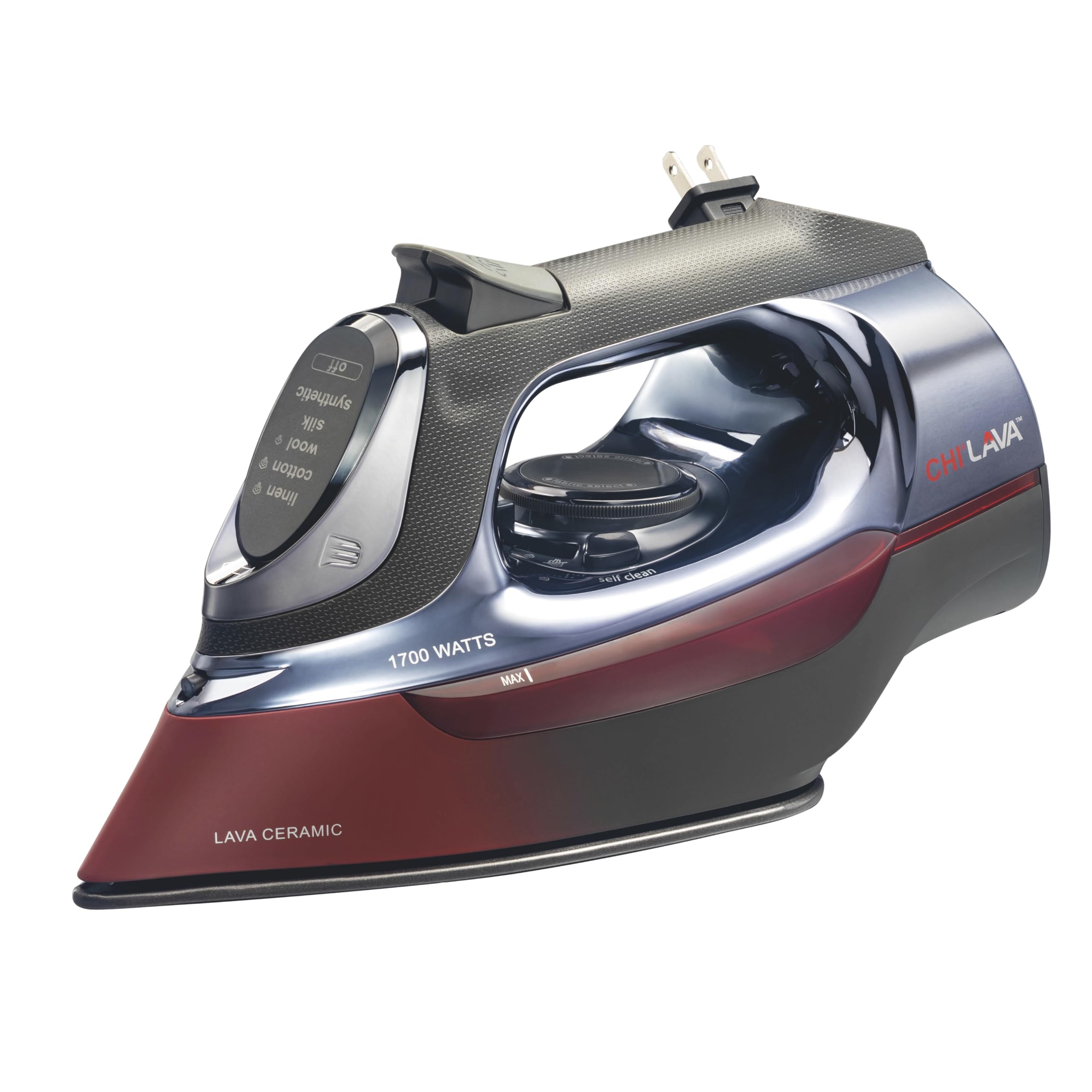CHI Professional 1700W Steam Iron with Retractable Cord, 3-Way Auto Shutoff & 400+ Steam Holes - Lava Infused Ceramic Soleplate, Adjustable Temperature Control for Perfect Pressing - Ideal for Home, Office & Travel Use (Model 13113, Black)