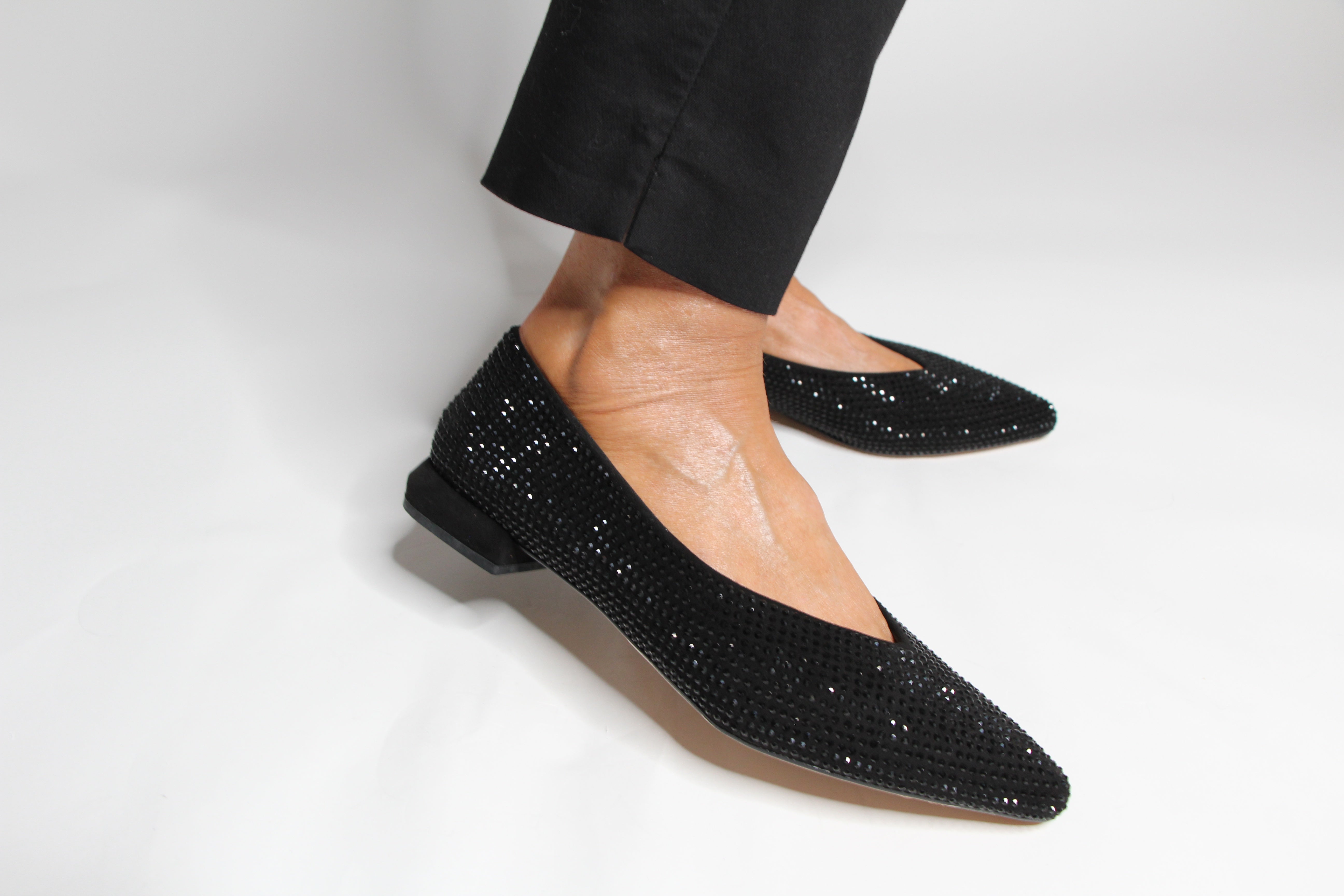 Pedro Miralles Women's Black Sequins Ballet Flats - Elegant & Comfortable for Parties, Weddings & Evening Events