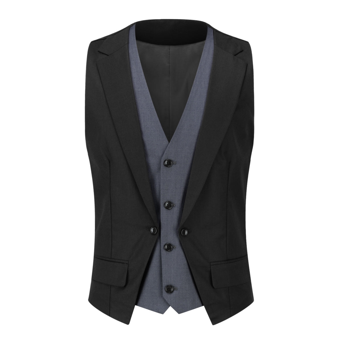 Men's Notched Lapel Patchwork Vest Black - Stylish Casual & Formal Layering Piece for Office, Wedding & Outdoor Events