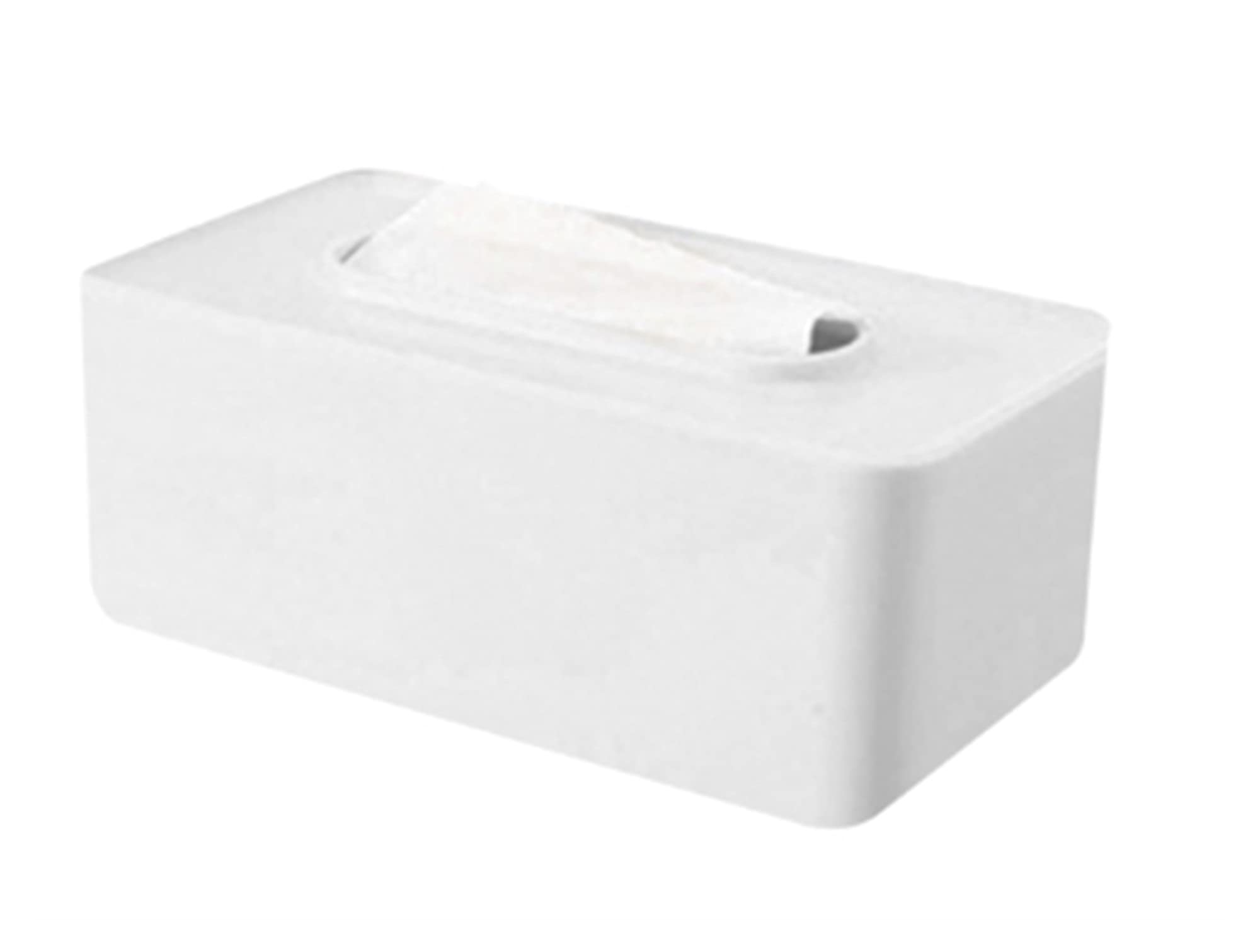 White Plastic Tissue Box Holder - Baby Wipes Dispenser & Paper Towel Organizer for Bathroom, Kitchen, Nursery, and Office Storage Solutions