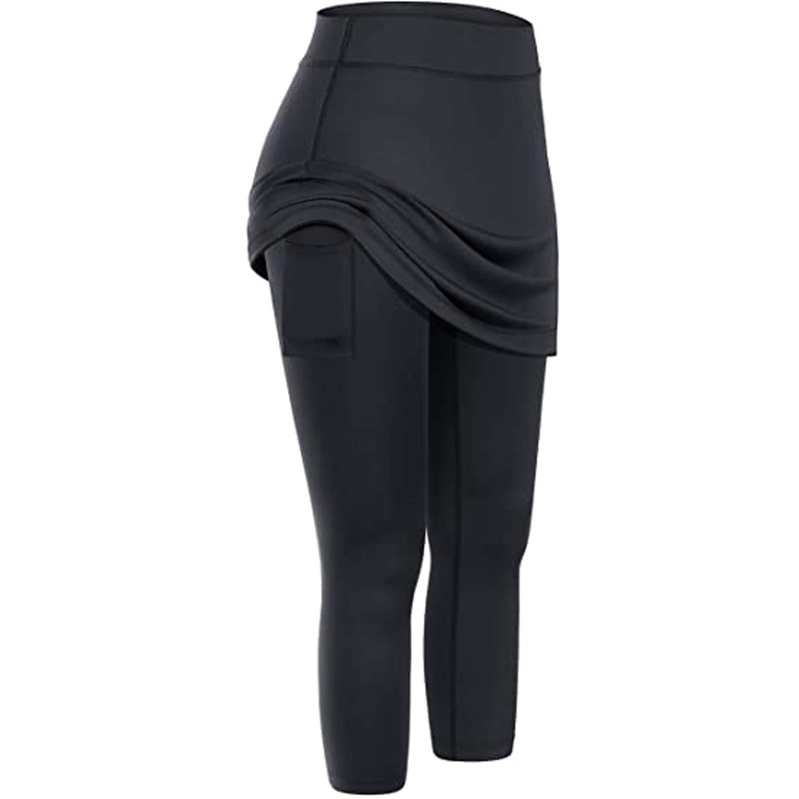 Niuwa Women's Workout Leggings with Skirt - High Waist Yoga Pants with Pockets, Tennis & Running Capris, Stretchy Athletic Leggings for Gym, Pilates & Daily Wear
