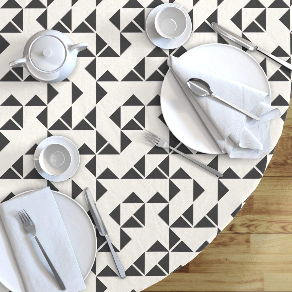 Custom Black & White Triangle Print Cotton Sateen Tablecloth 90