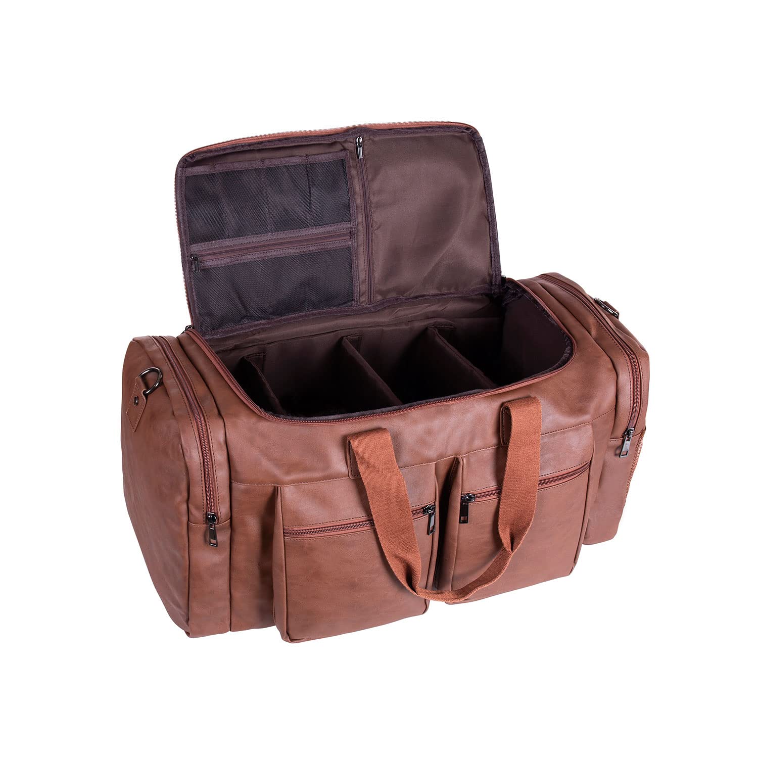Premium Leather Sneaker Travel Bag - 3 Adjustable Compartment Dividers for Men & Women | Durable Sports Duffel Bag for Gym, Workouts & Travel | Stylish Brown Sneaker Storage Solution