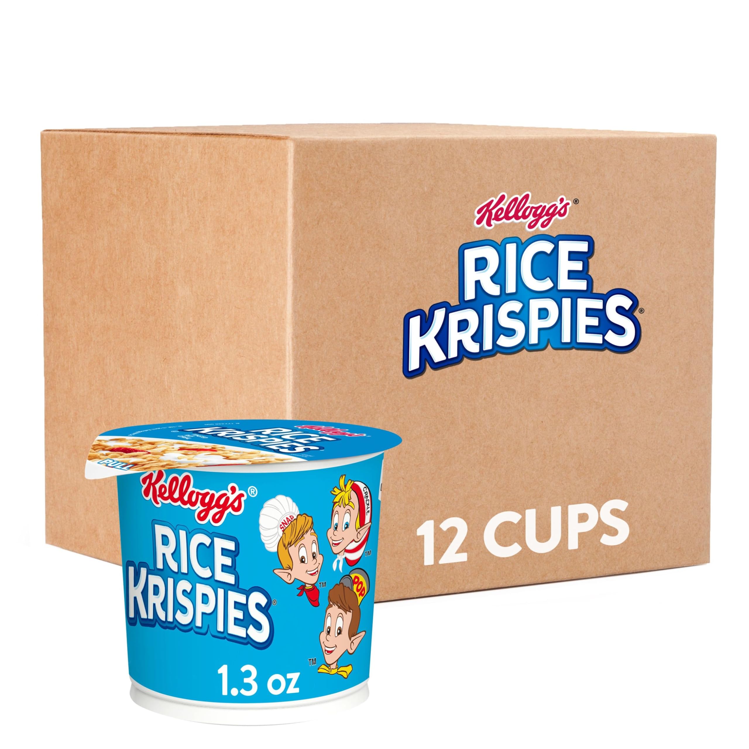 Kellogg's Rice Krispies Breakfast Cereal Cups - Original Flavor, 15.6oz (12 Pack) | Convenient On-the-Go Snacks for Kids, School Lunch & Office Breakfast | Crunchy Rice Cereal with Classic Taste