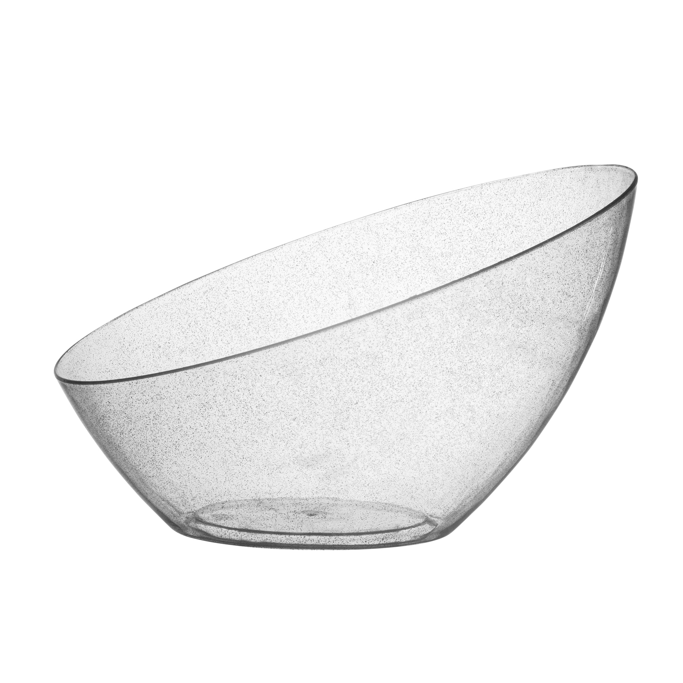 5 Pack Clear & Silver Glitter Angled Plastic Serving Bowls - Perfect for Party Snacks, Candy Buffets, and Dessert Displays