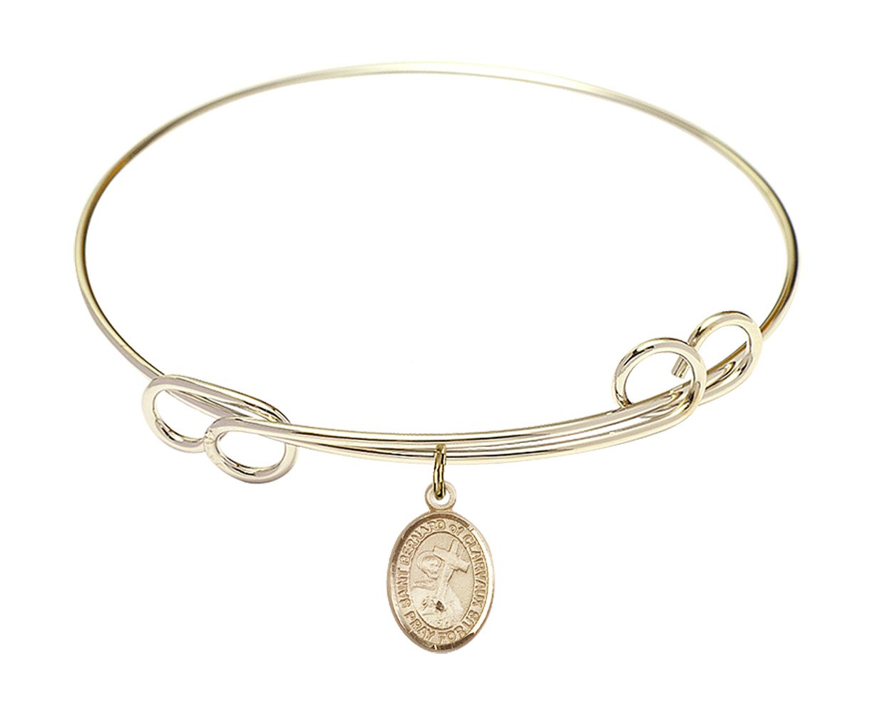 7 1/2 Inch Round Double Loop Bangle Bracelet with St. Bernard of Clairvaux Charm - Elegant Religious Jewelry for Women, Perfect for Church, Weddings & Special Occasions