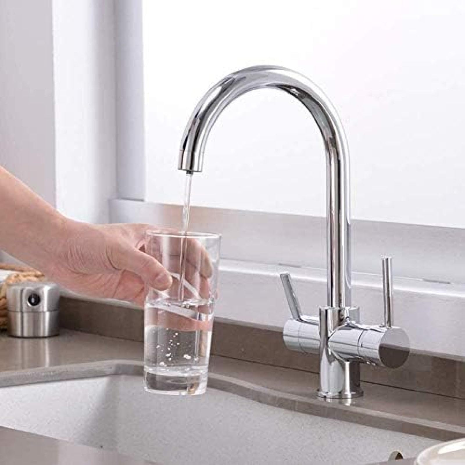 CRJUS Beige 360 Degree Rotating Kitchen Faucet with Dual Handle Mixer - Water Purification Tap for Modern Kitchen Sink Design (Ideal for Cooking, Washing Dishes & Water Filtration)