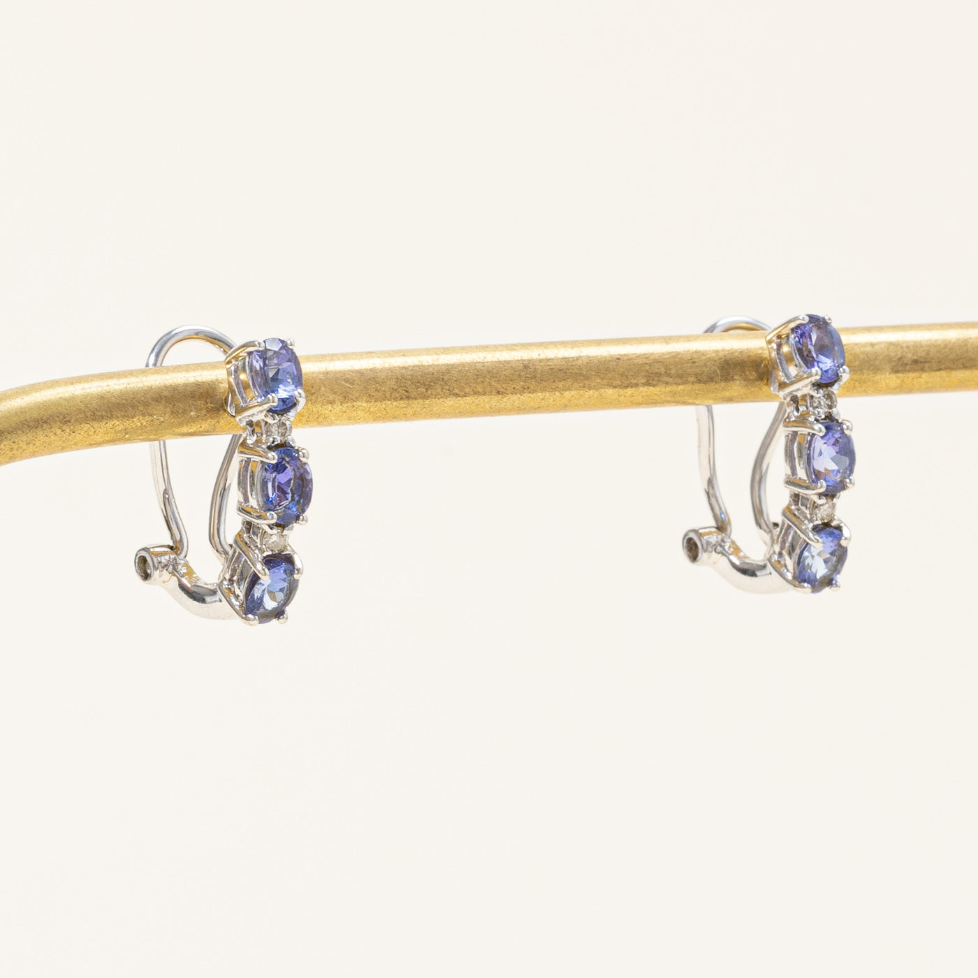 Exquisite 0.90ctw Tanzanite & 0.06ctw Diamond Half Hoop Earrings for Women | 925 Sterling Silver Jewelry | Perfect for Weddings, Parties & Special Occasions