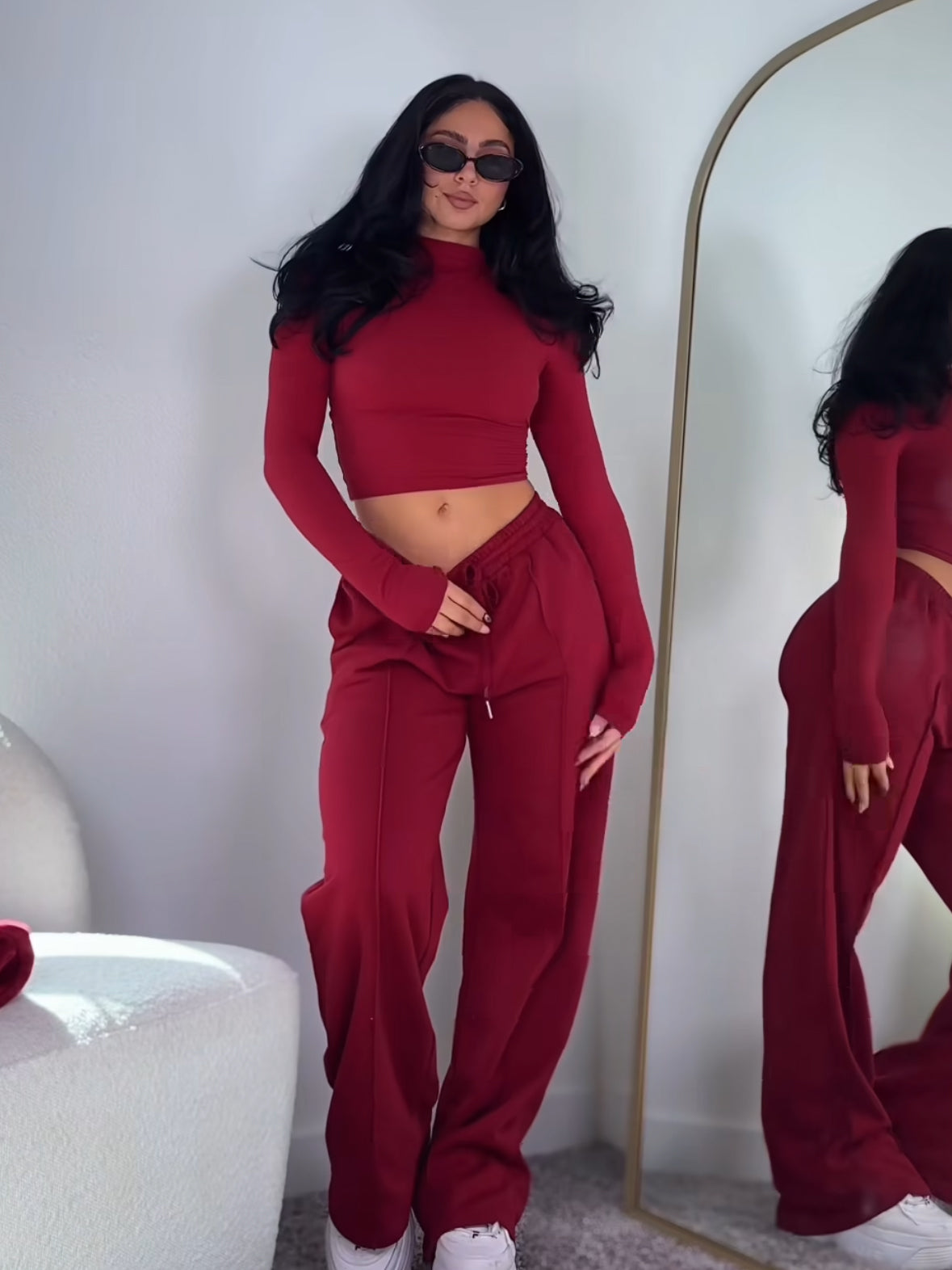 Charmed Long Sleeve Women's Tops - Soft Comfortable Blouse in Cherry Red for Casual Wear, Office & Date Night Outfits