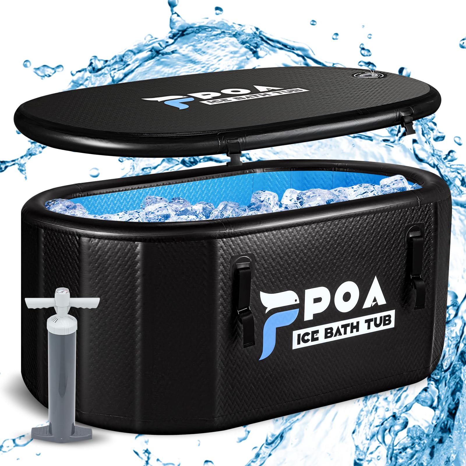 Poafamx XXL Inflatable Ice Bath Tub - 155 Gallon Portable Cold Plunge Tub for Athletes with Insulated Cover | Cold Water Therapy for Muscle Recovery, Post-Workout Relief | Indoor & Outdoor Use (Black)