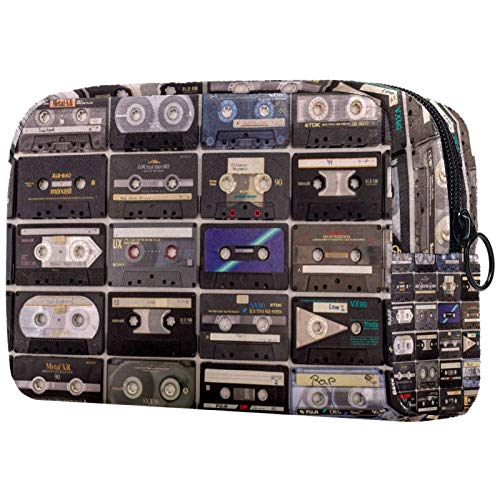 Vintage Cassette Tape Toiletry Bag - Waterproof Travel Makeup Organizer with Zipper - Cosmetic Pouch for Women & Men - Perfect for Vacation, Gym, Camping Essentials