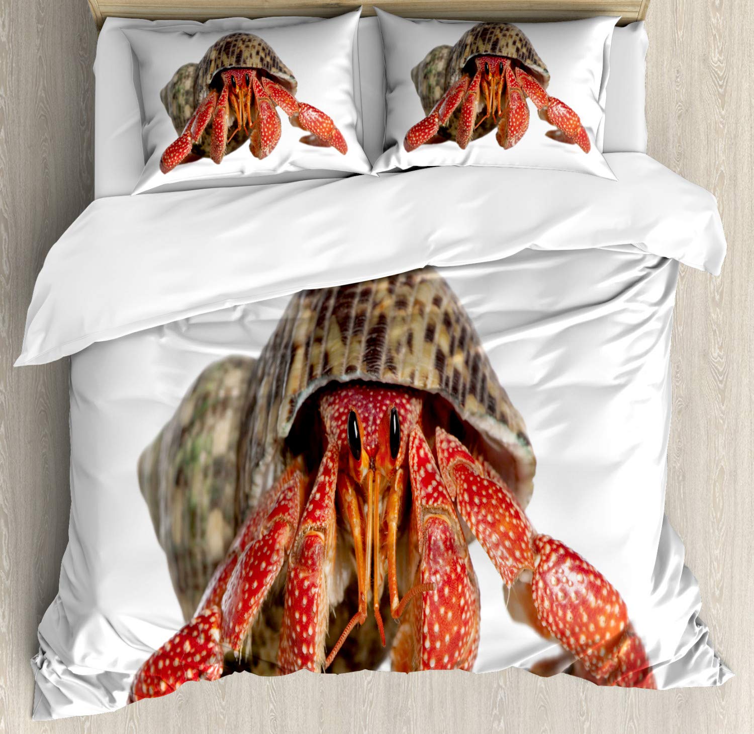 Ambesonne Hermit Crab Duvet Cover Set - Close Up Shot of Coenobita Perlatus Marine - 3 Piece Bedding Set with 2 Pillow Shams - Queen Size Sepia Vermillion - Perfect for Coastal Themed Bedrooms & Beach House Decor