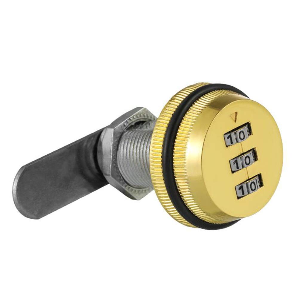 MUMA 3 Digit Code Combination Cam Lock - Zinc Alloy Security Password Lock for Cabinet, Drawer, Door, Mailbox & Toolbox (30mm, Golden) - Ideal for Home, Office & Storage Security