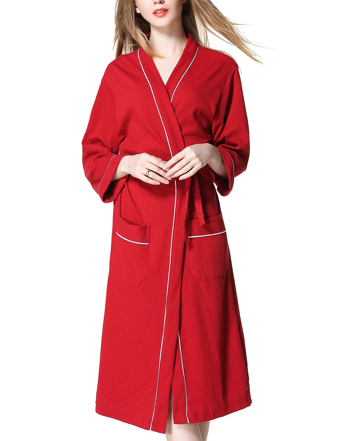 Gihuo Women's Knit Waffle Robe - Soft Long Sleeve Bathrobe for Spa, Lounge & Home Relaxation - Cozy Loungewear for Morning Coffee & Nighttime Comfort