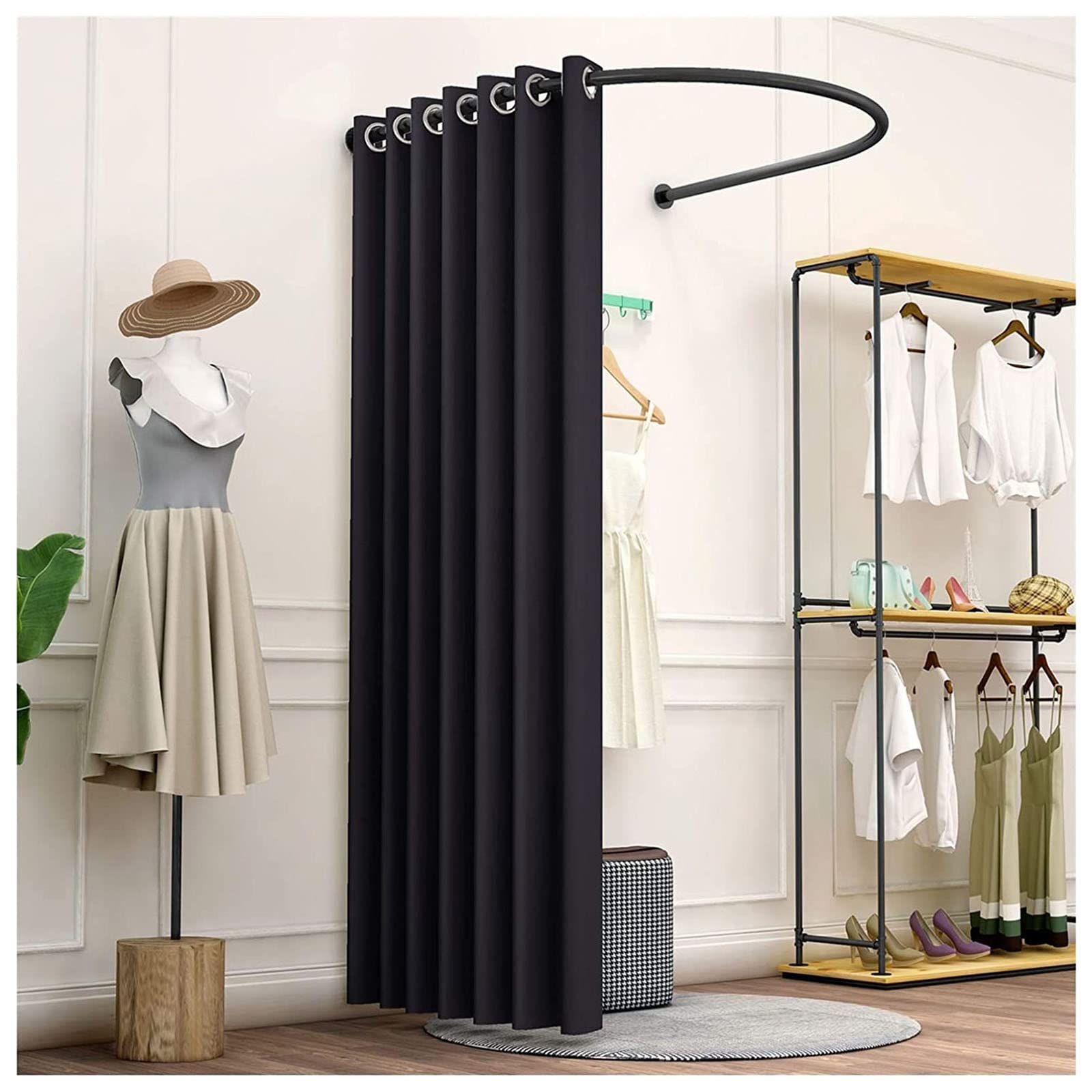 U-Shaped Dressing Room for Clothing Stores - Privacy Protection Changing Room with Shading Curtain, Hanging Rod & Hook for Malls, Offices & Retail Spaces | Perfect for Fitting Areas, Boutique Displays & Temporary Changing Stations