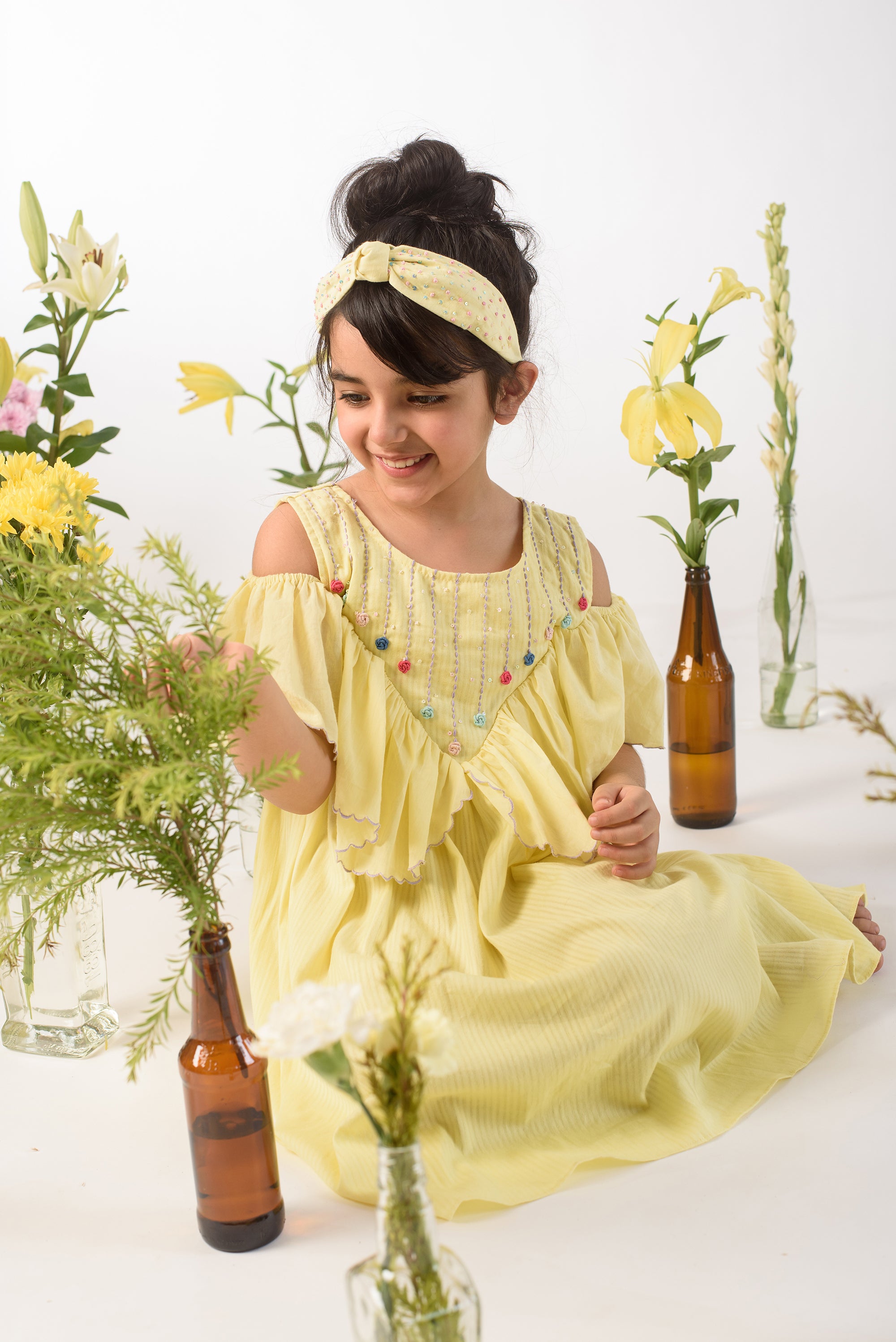Vistas of Sylvan Floral Embroidered Organic Cotton Dress for Girls - Comfortable & Stylish Summer Outfit for Playdates, Parties & Family Photos