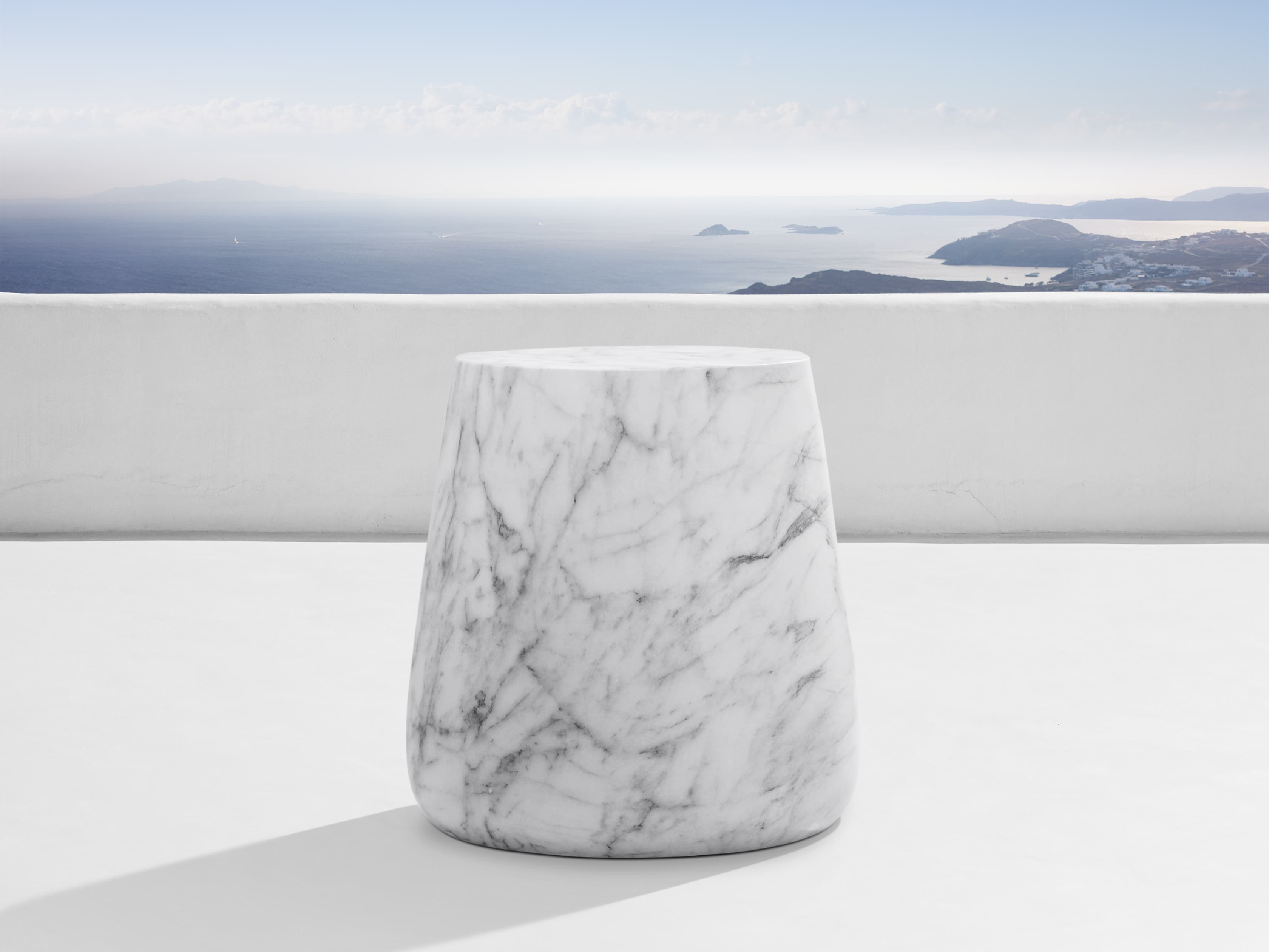 Eden Outdoor End Table - White Faux Marble Top Side Table for Patio, Garden, Poolside & Balcony Furniture - Weather Resistant Accent Table