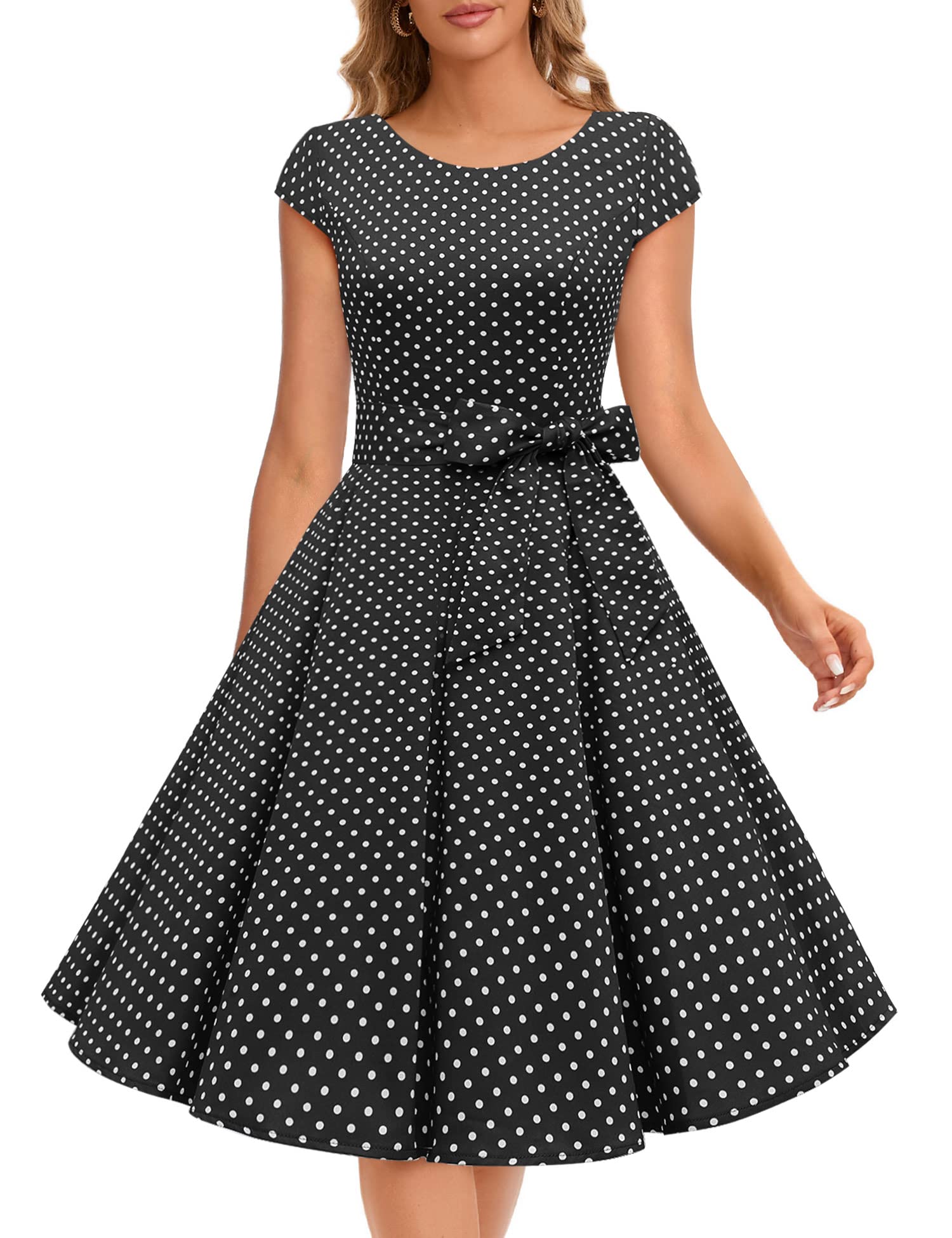 Vintage 1950s Retro Rockabilly Prom Dresses for Women - Cap-Sleeve Swing Dress | Perfect for 50s Themed Parties, Rockabilly Events & Vintage Fashion Lovers
