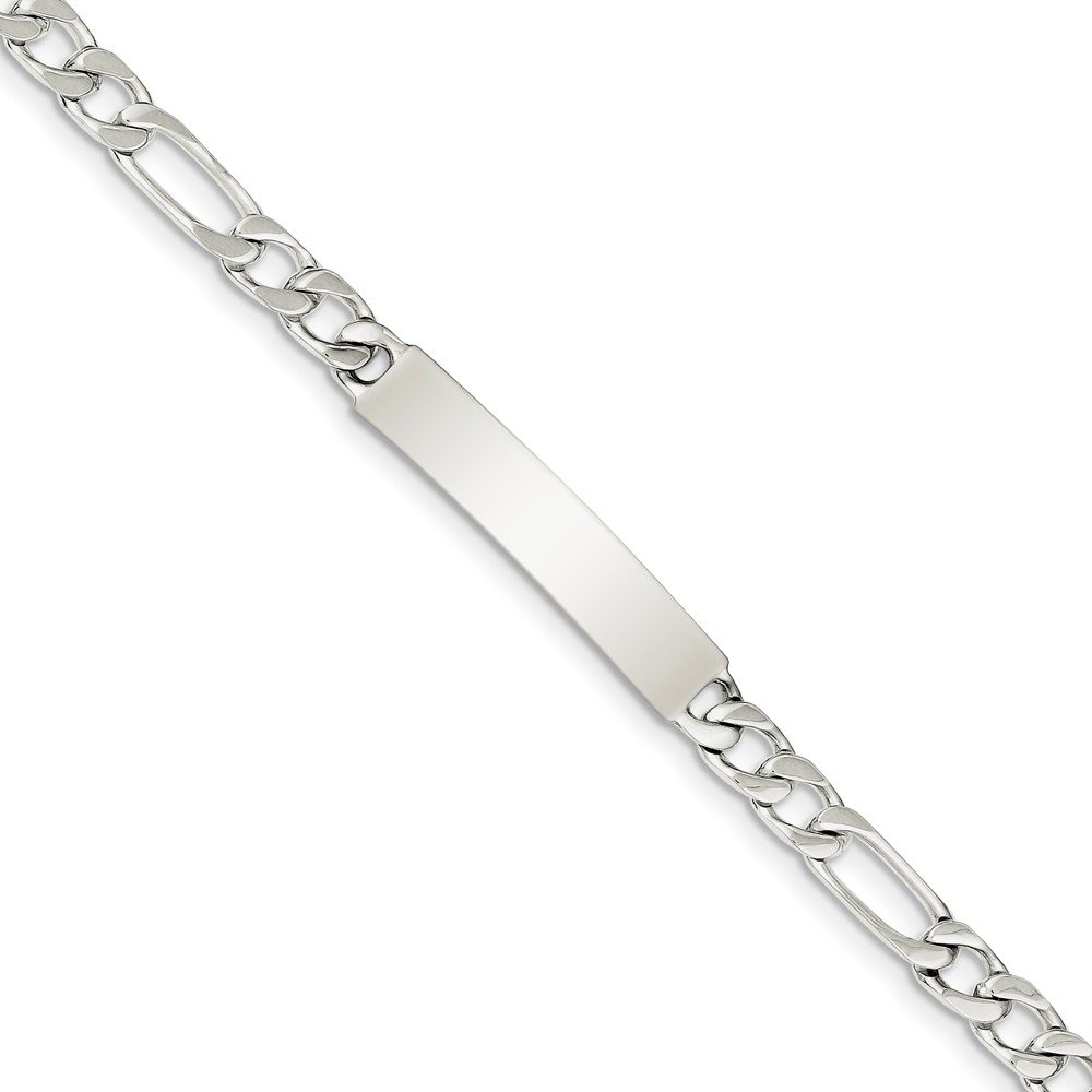 925 Sterling Silver Engravable Figaro Link ID Bracelet for Women & Men - 7mm Polished Chain with Secure Lobster Clasp - Perfect for Gifts, Engraving Names & Everyday Wear