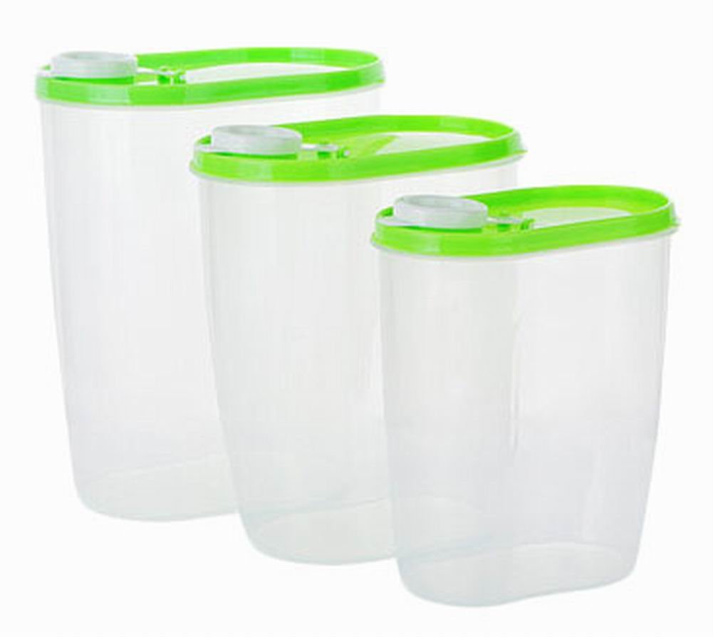 3-Piece Airtight Kitchen Storage Containers for Cereal, Snacks & Dry Food - BPA-Free Plastic Canisters with Lids - Green #01 - Perfect for Pantry Organization & Countertop Display