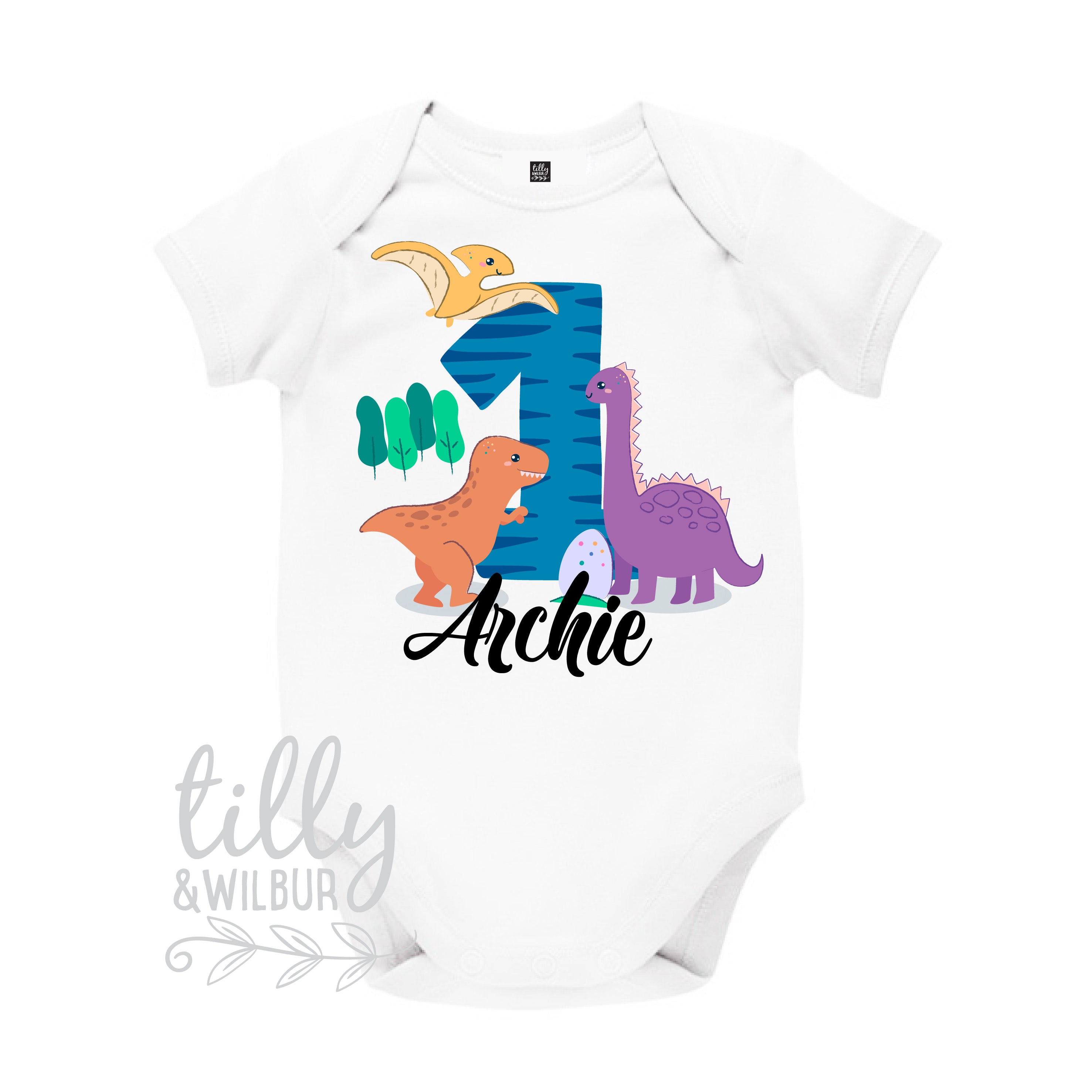 Personalized Dinosaur Bodysuit or T-Shirt for 1st Birthday - Custom Name Outfit for Baby Boys & Girls | Perfect for Birthday Parties, Photo Shoots & Special Occasions