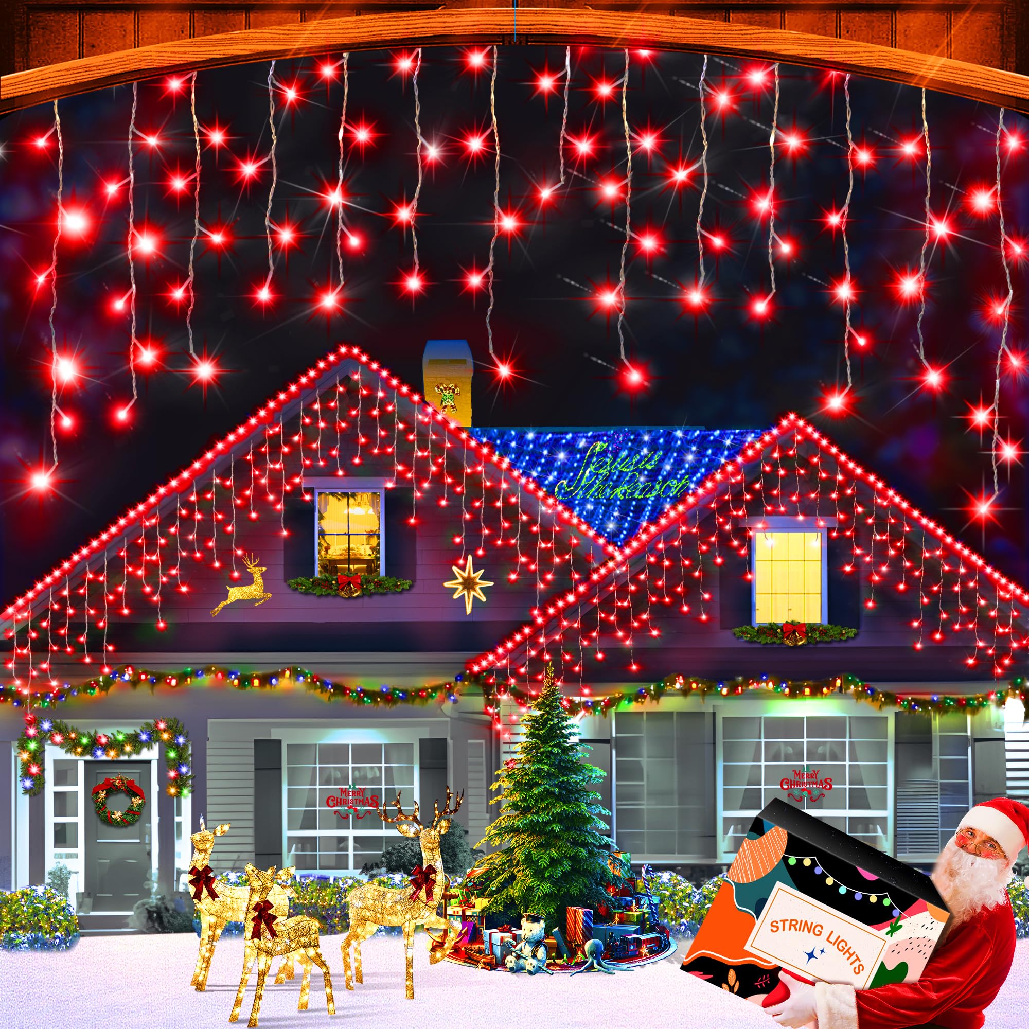 XURISEN 66ft Outdoor Christmas Lights Decorations - 640 LED Waterproof Fairy String Lights with 8 Modes & 120 Drops, Timer Memory Function for Holiday, Wedding, Party, Garden, Patio, and Indoor Decor (Red)