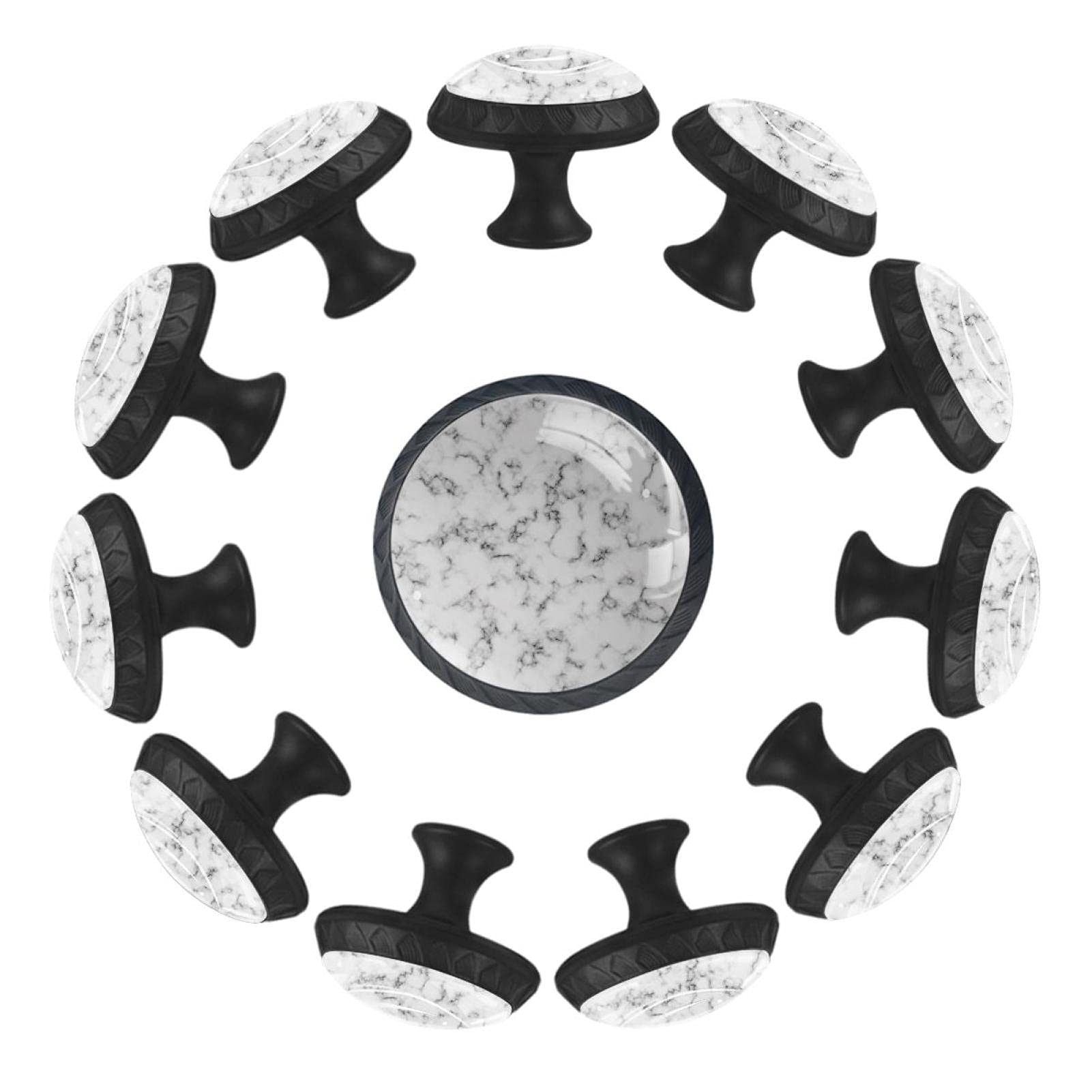 12 Pcs 35MM Crystal Glass Cabinet Knobs - Marble Texture Drawer Pulls for Home & Office Decor