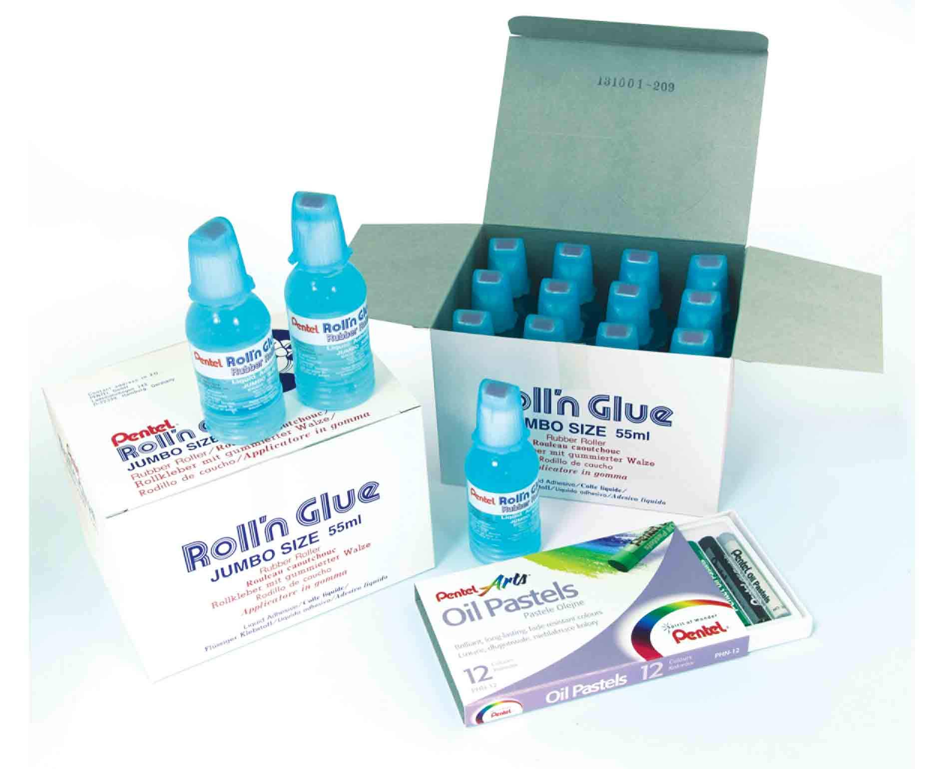 Pentel Roll n Glue Class Pack - 24 x 55ml Bottles of Washable School Glue for Arts & Crafts, Classroom Projects, and DIY Activities