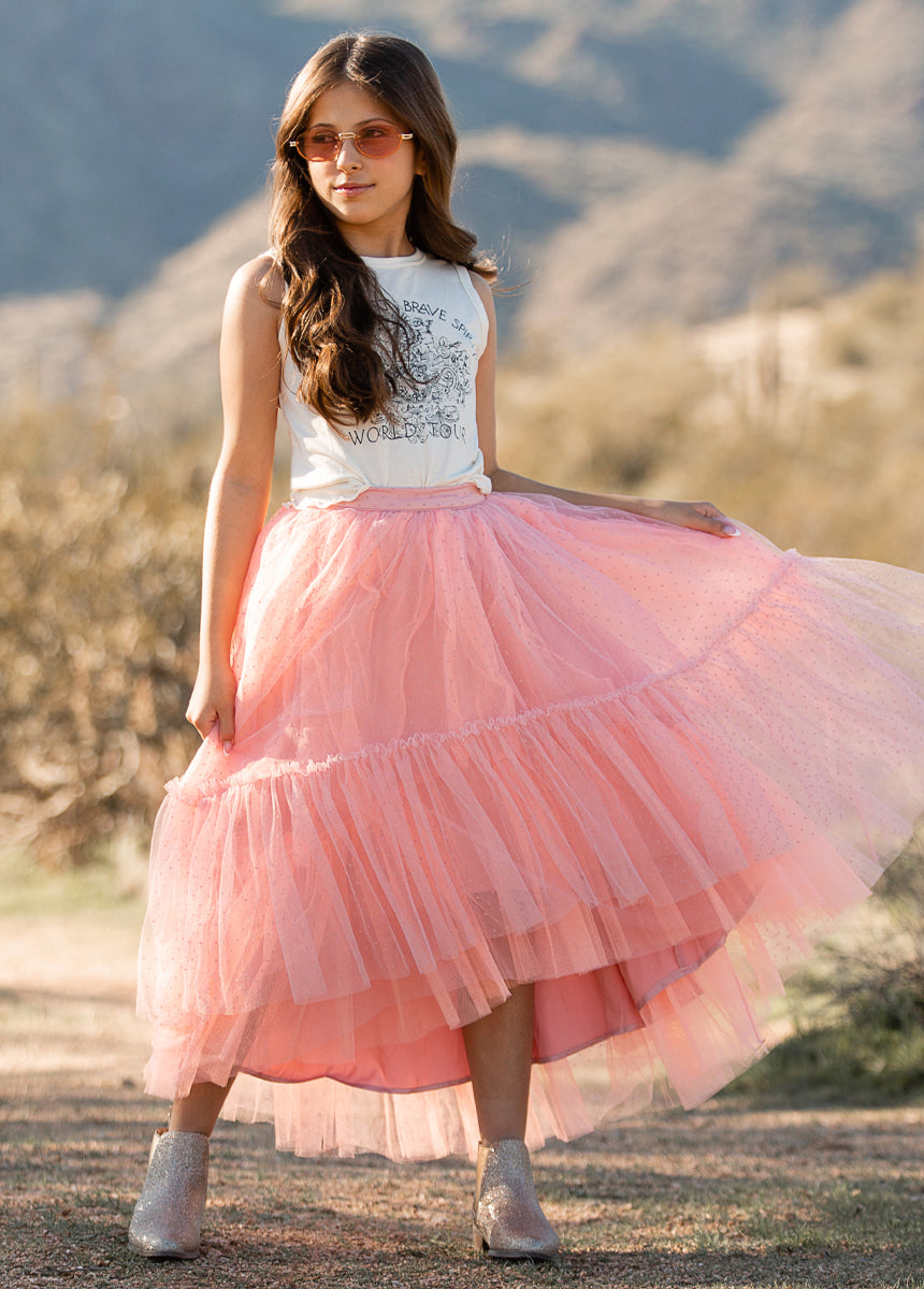 Brigitte Skirt in Pink Dot - Floral Print A-Line Skirt for Women | Perfect for Spring, Summer, Office & Date Night Outfits
