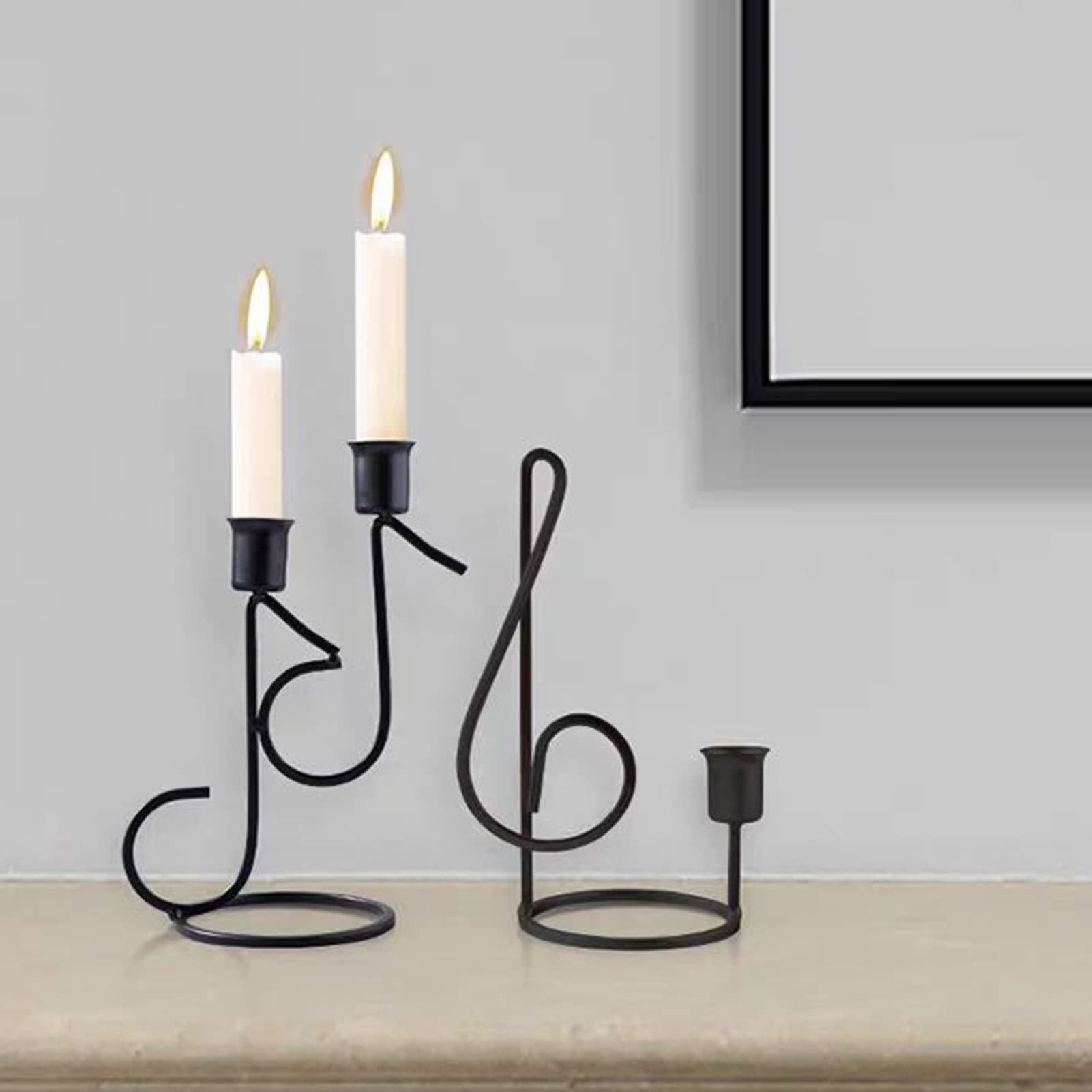 Elegant Golden Black Metal Candlestick Holder - Stable & Stylish Home Decor for Christmas, New Year, Wedding & Dining Table Centerpiece - Set of 2