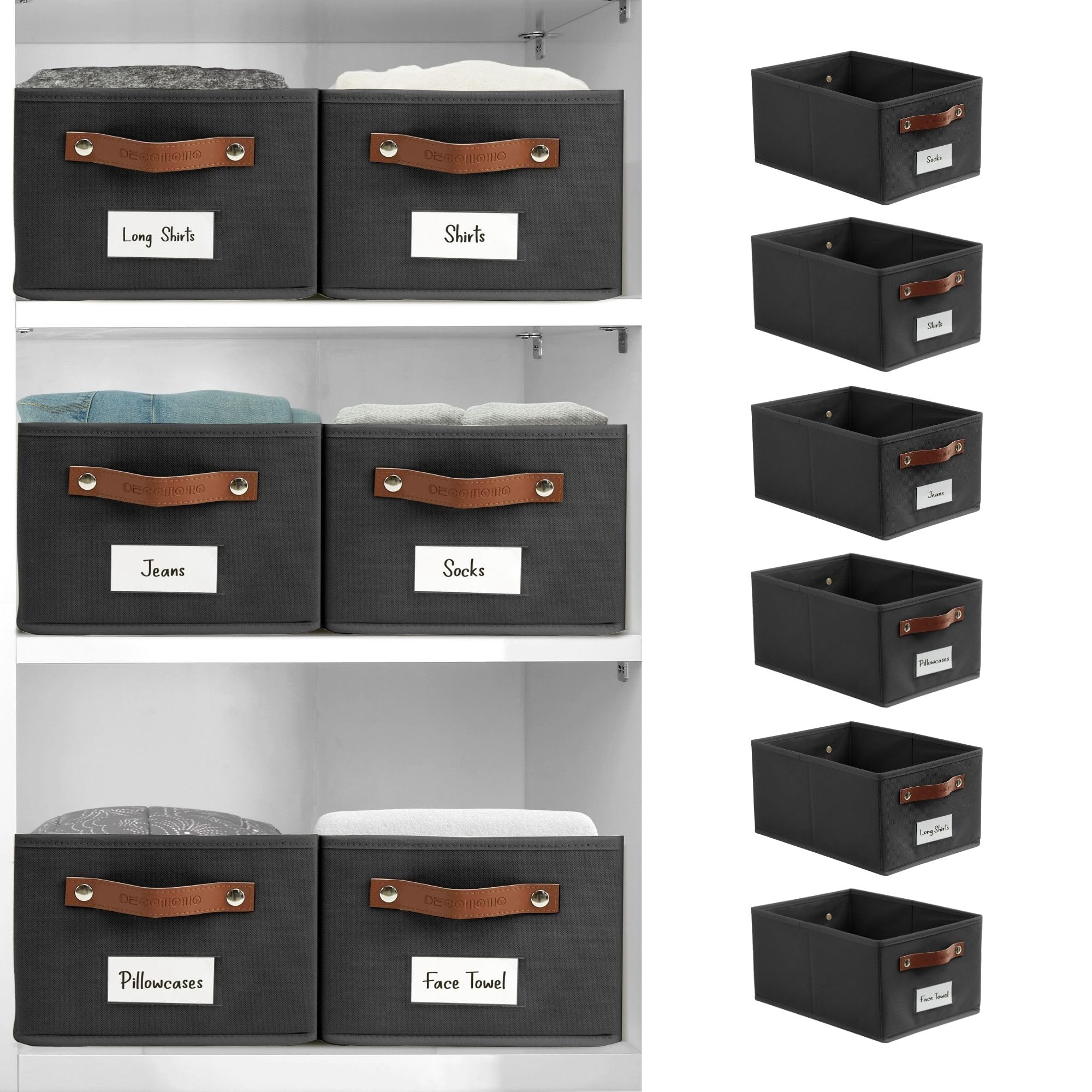 DECOMOMO 6-Piece Black Linen Storage Baskets - 15