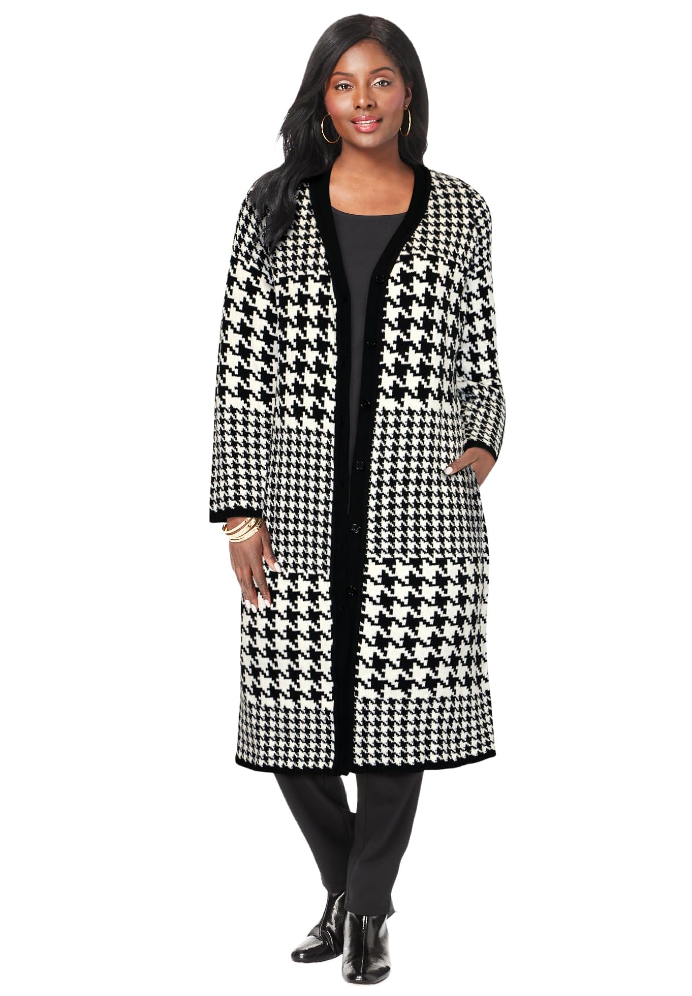 Jessica London Women's Plus Size Jacquard Duster Cardigan Sweater - Elegant Open Front Long Knit Cardigan for Women, Perfect for Office, Casual Outfits & Layering in Fall/Winter