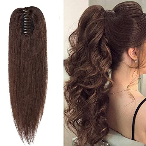 S-noilite 100% Real Human Hair Clip-in Ponytail Extension - 20 Inch Straight Dark Brown (#02) for Women | Perfect for Parties, Weddings & Everyday Styling