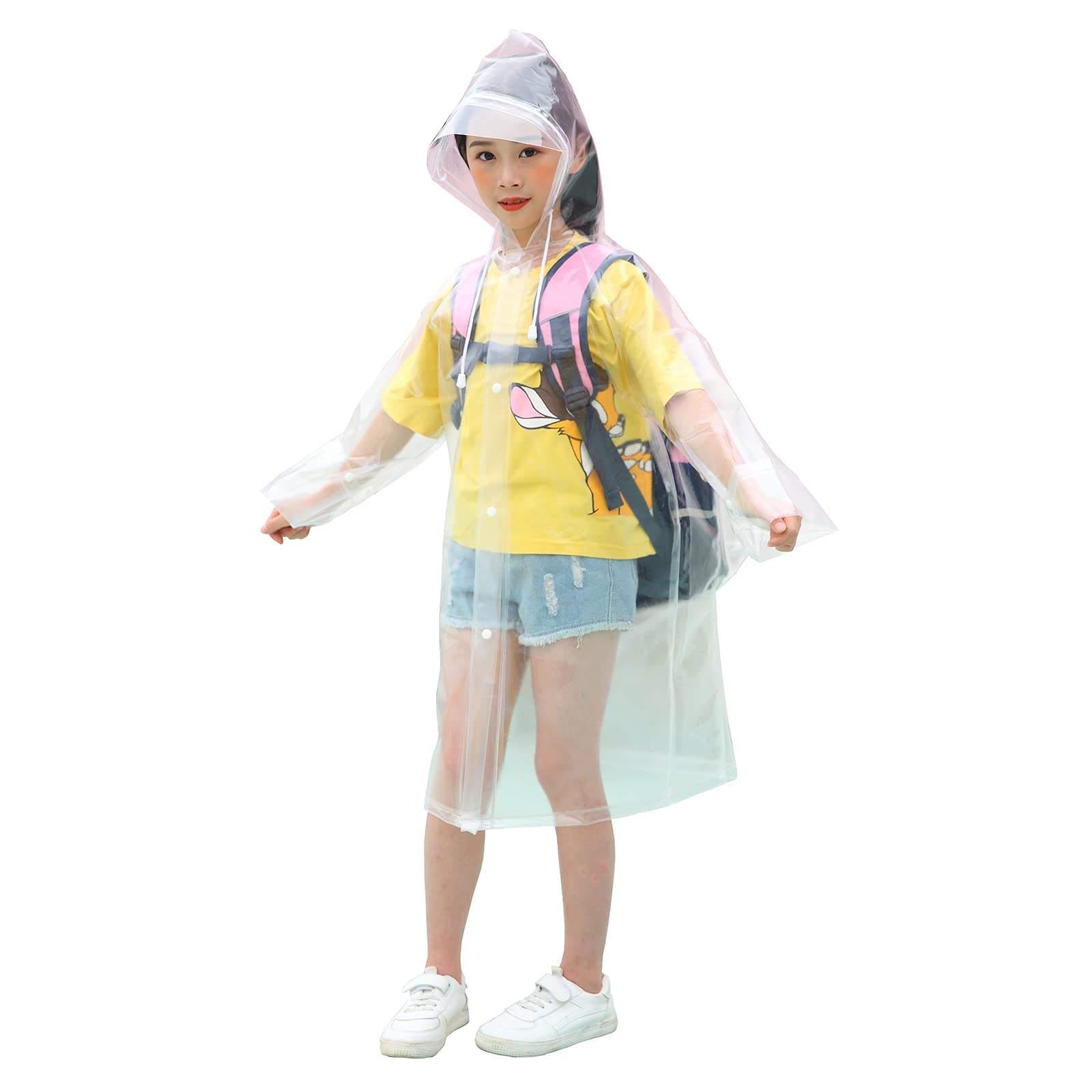 Kids Clear Long Raincoat with Hood - Transparent Waterproof Rain Coat for Boys & Girls | Perfect for School, Outdoor Play & Backpack Use