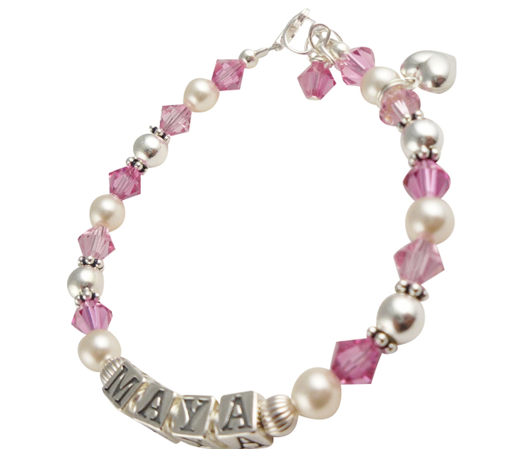 Elegant Pink & Cream Pearl Sterling Silver Heart Charm Bracelet for Women - Perfect for Valentine's Day, Anniversary & Romantic Gifts
