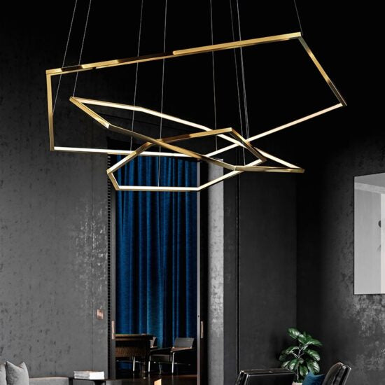 Laguuse Modern Polygonal Large Rings Pendant Lamp - Stylish Geometric Ceiling Light Fixture for Living Room, Bedroom & Dining Room Decor