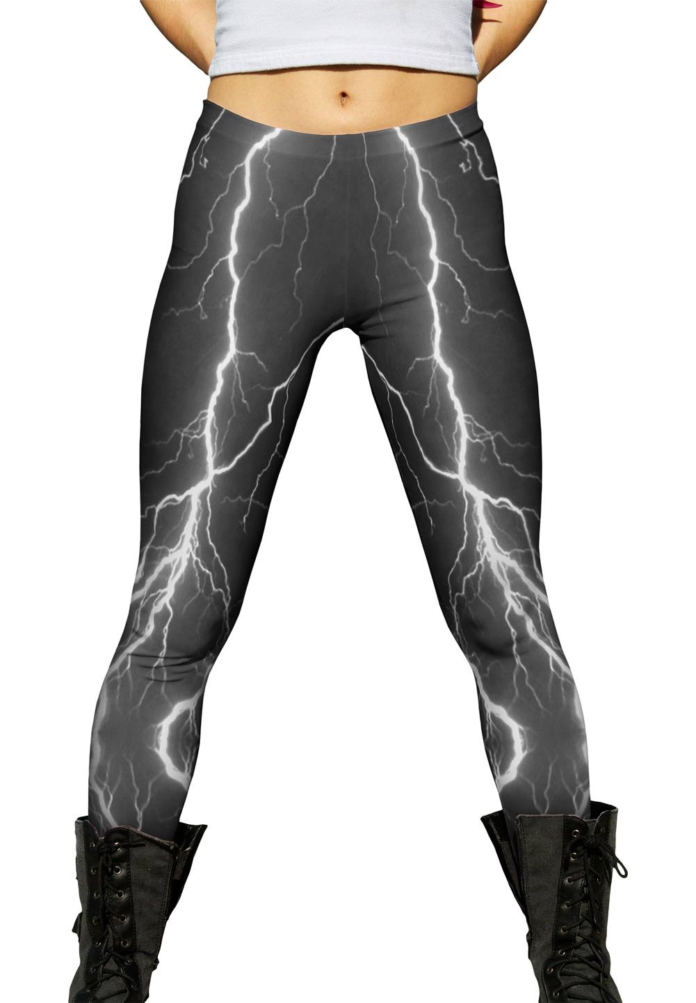 Yizzam Women's Black & White Lightning Storm Print Leggings - High Waisted Yoga Pants for Workout, Running & Casual Wear