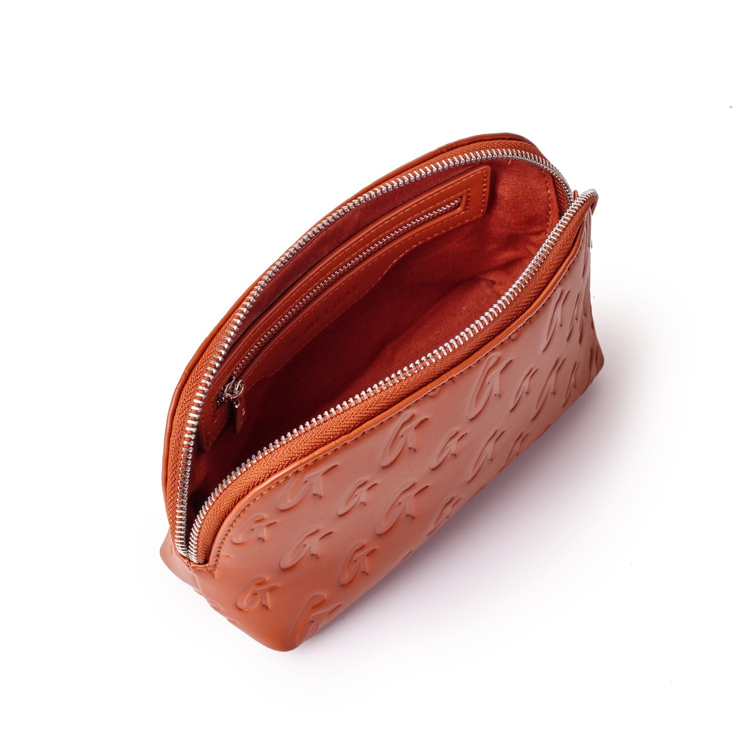 Luxury Monogram Cosmetic Pouch - Brown Leather Makeup Bag for Women | Travel Organizer, Toiletry Case & Gift Idea