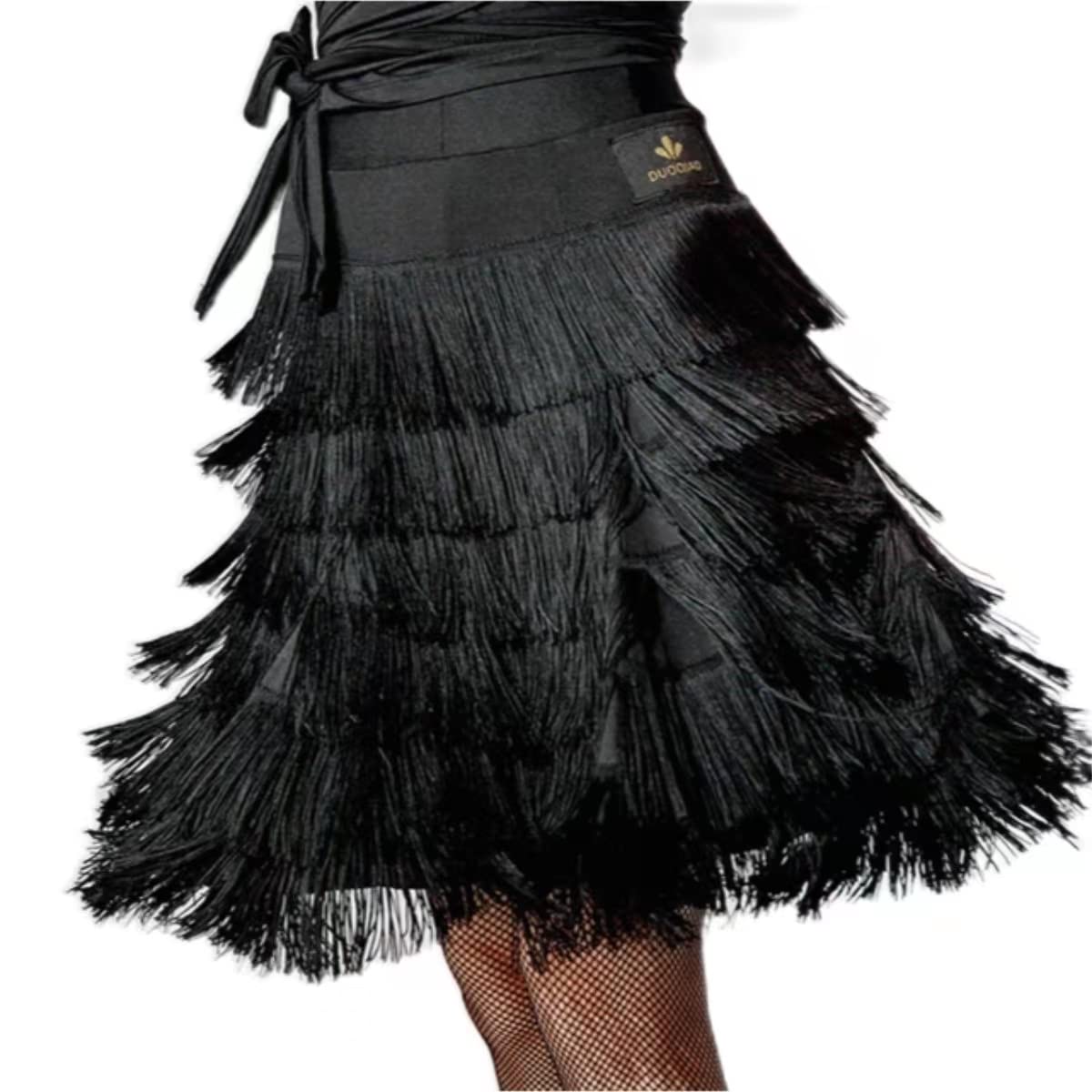 Professional Black Multilayer Fringe Latin Dance Skirt for Tango, Flamenco, Salsa, and Ballroom - Perfect for Competitions, Performances, and Social Dancing