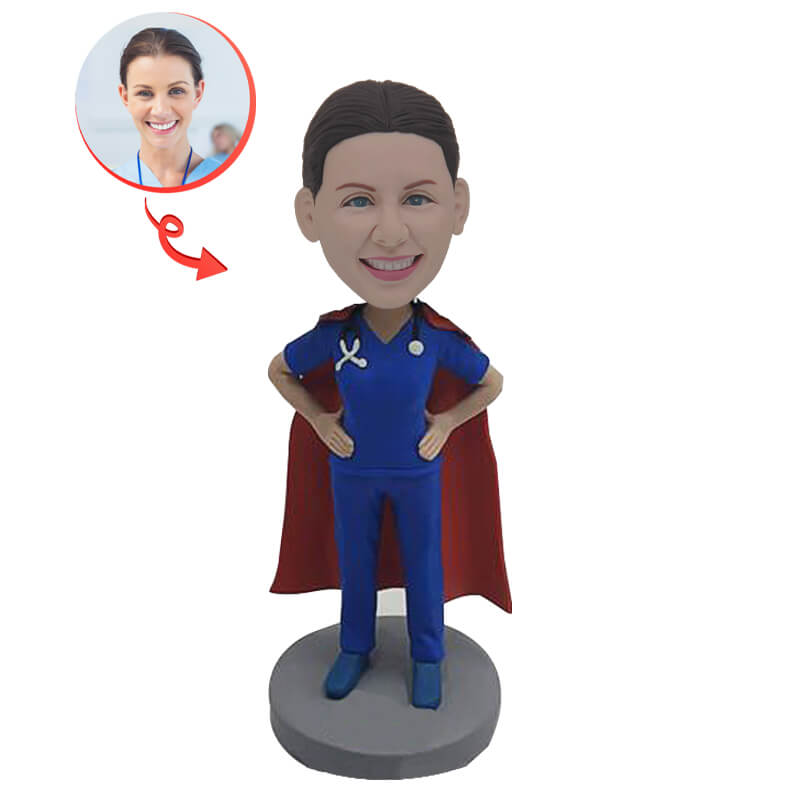 Custom Female Doctor Bobblehead in Blue Uniform - Personalized Nurse Gift for Medical Professionals, Office Decor, and Healthcare Appreciation
