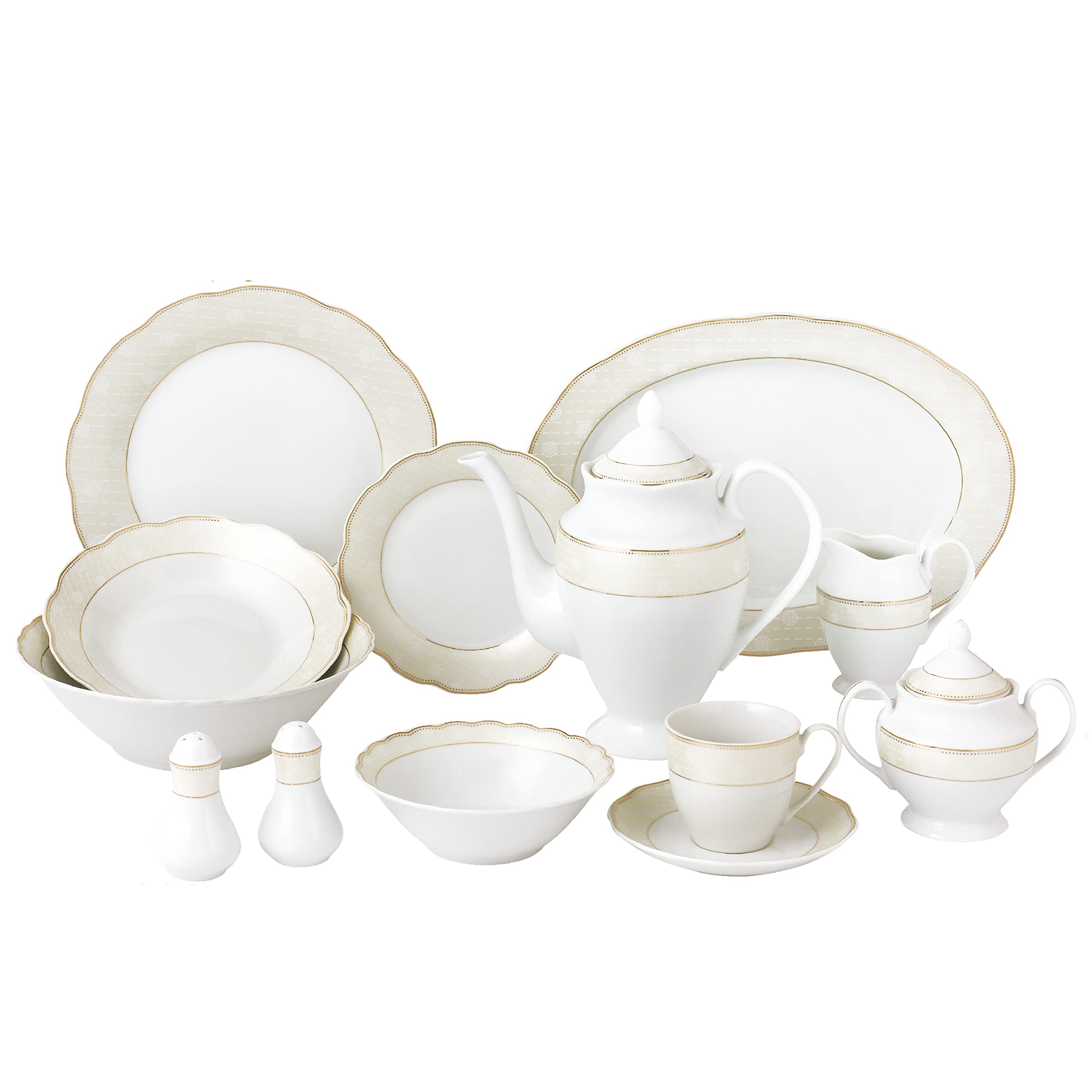 57-Piece Porcelain Dinnerware Set for 8 - Elegant Wavy Tova Collection | Perfect for Dinner Parties, Weddings & Formal Dining