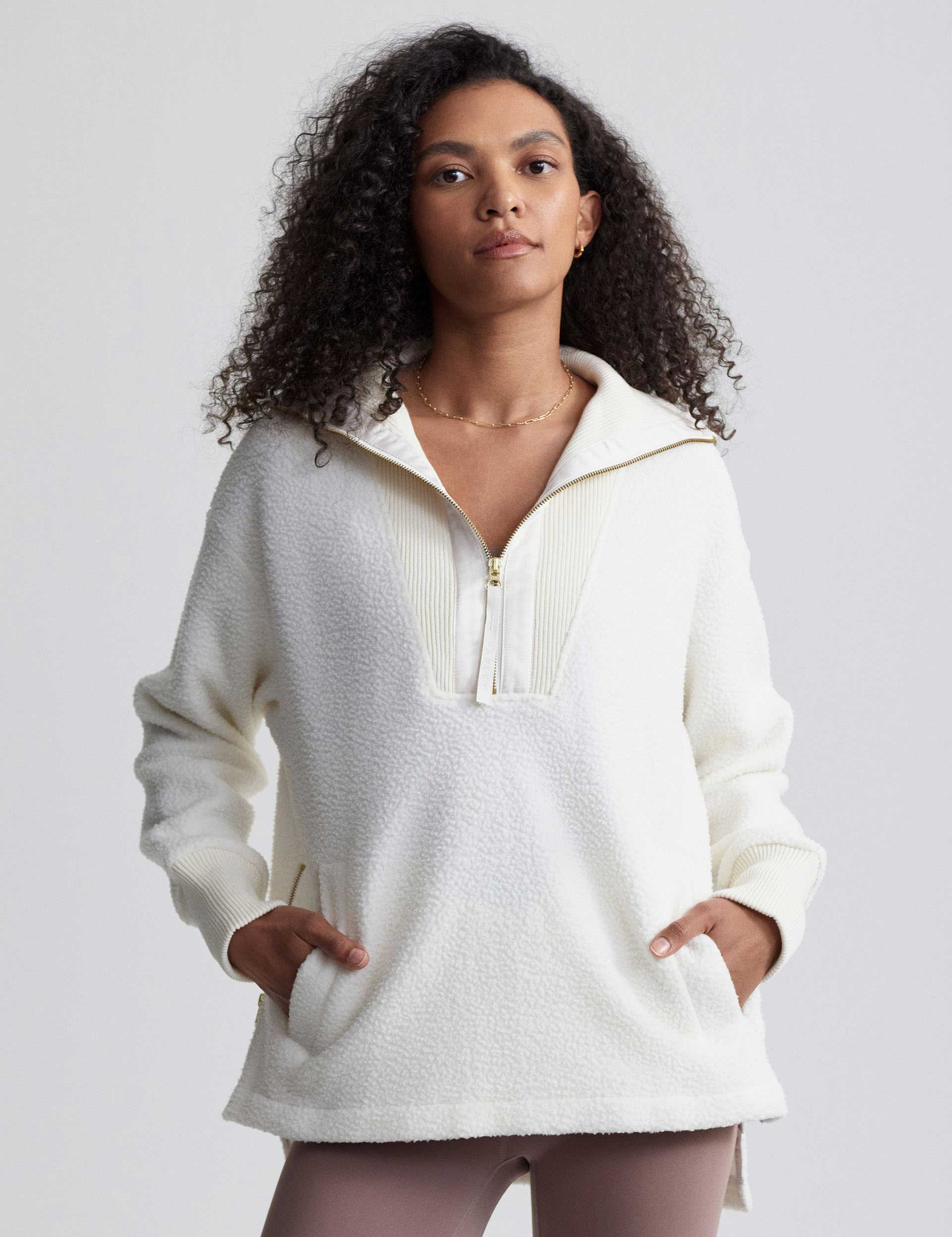 Wallace Half Zip Fleece Pullover - Soft & Warm Winter Jacket for Men & Women | Cozy Outdoor Hiking & Casual Wear in Egret Color