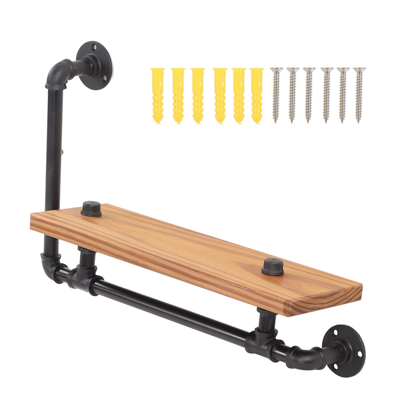 Fdit Industrial Pipe Wall Shelf - Rustic Floating Bookshelf & Spice Rack for Kitchen, Home Bar Decor | Corner Mount Retro Storage Shelf for Books, Plants & Kitchen Essentials