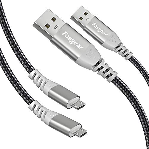 Fasgear 16ft Micro USB Cable 2 Pack - Fast Charging & Data Sync USB 2.0 Braided Cord for PS4, Xbox One Controller, Samsung Galaxy S7/S6, Speakers, Baby Monitors - Durable & Tangle-Free (Black) | Perfect for Gaming, Home Entertainment & Device Charging