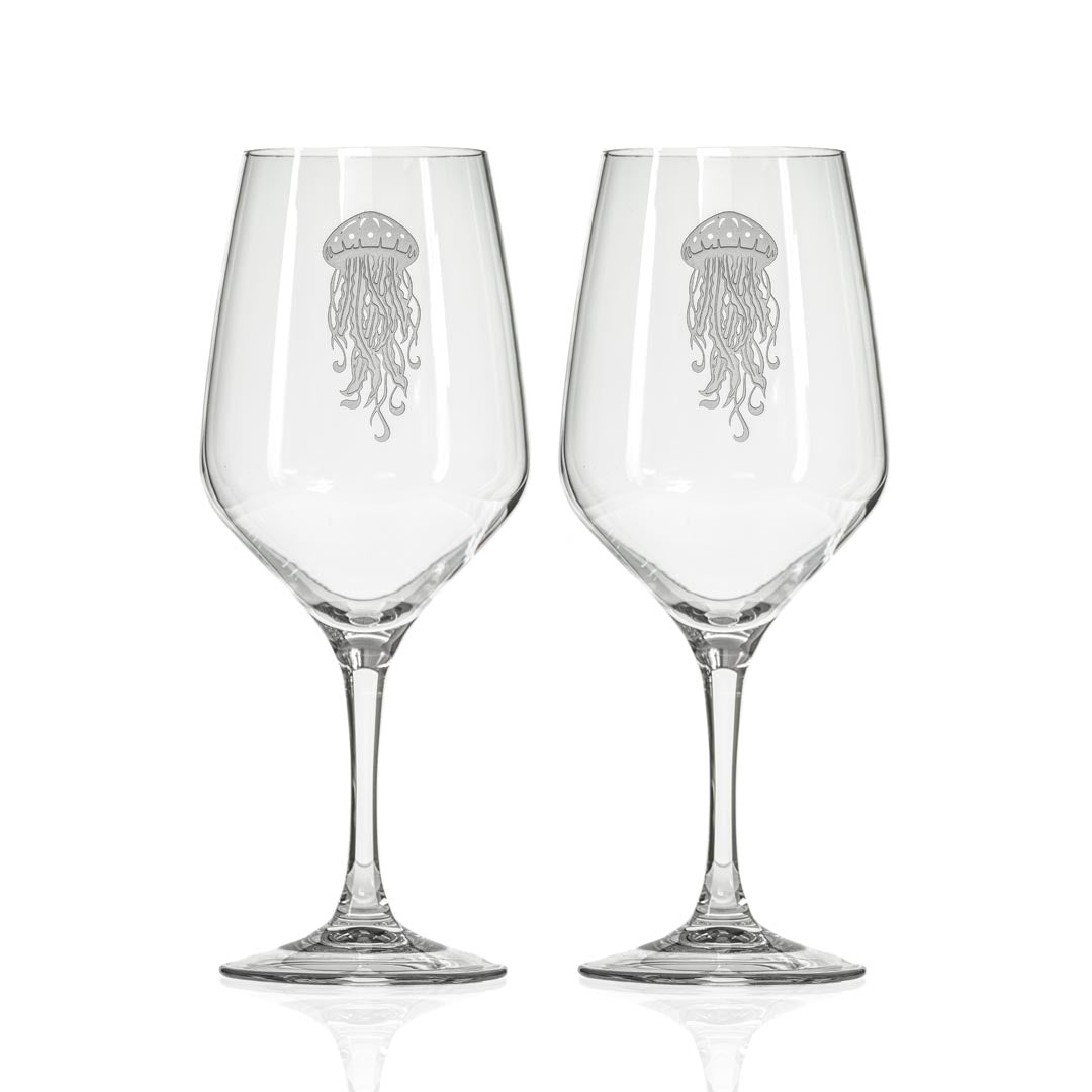 Premium 19.75oz Jellyfish All-Purpose Wine Glasses Set of 2 - Stemless Wine Tumblers for Red, White, Rosé & Cocktails - Perfect for Dinner Parties, Weddings & Home Entertaining