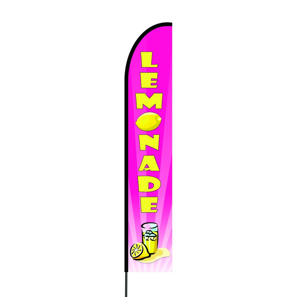 15ft Vibrant Lemonade Printed Promotional Feather Flag with Pole Kit & Ground Spike - Durable Outdoor Advertising Banner for Business, Events, and Festivals - Perfect for Lemonade Stands, Grand Openings, and Seasonal Sales