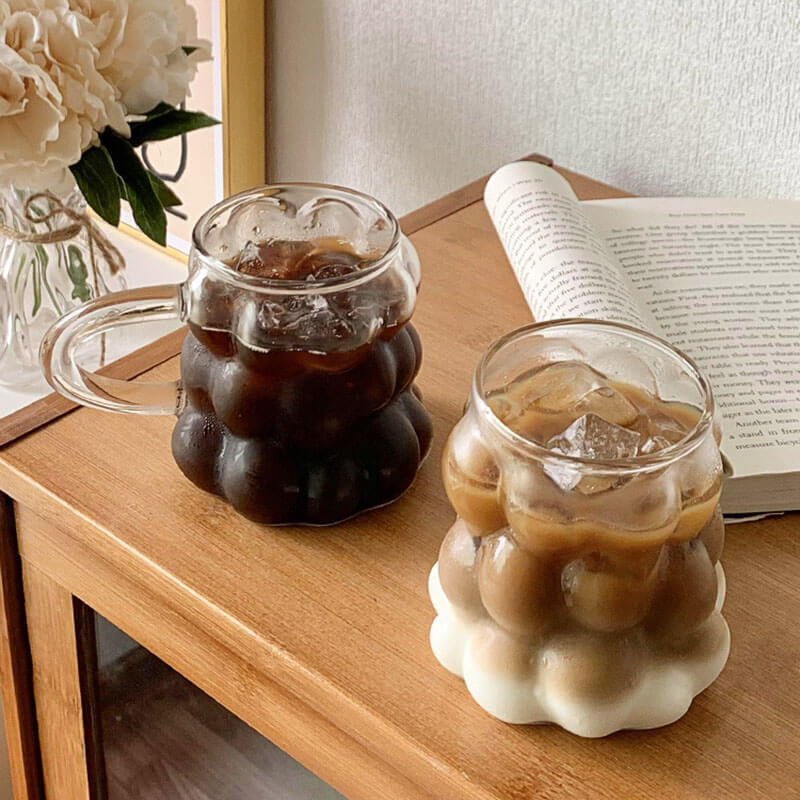 Premium Large Bubble Glass Cup - 16oz Insulated Tumbler with Lid & Straw - Perfect for Iced Coffee, Smoothies & Cold Drinks at Home, Office or Travel